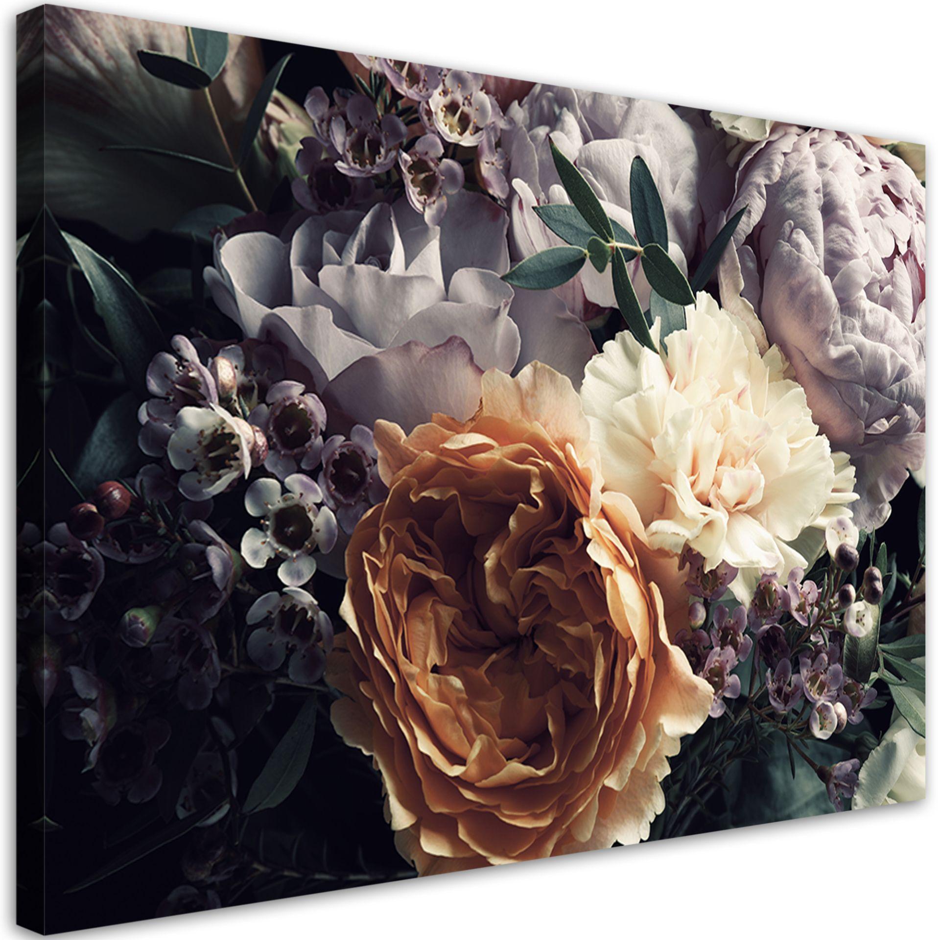Canvasbillede, Pastel pæonblomst buket