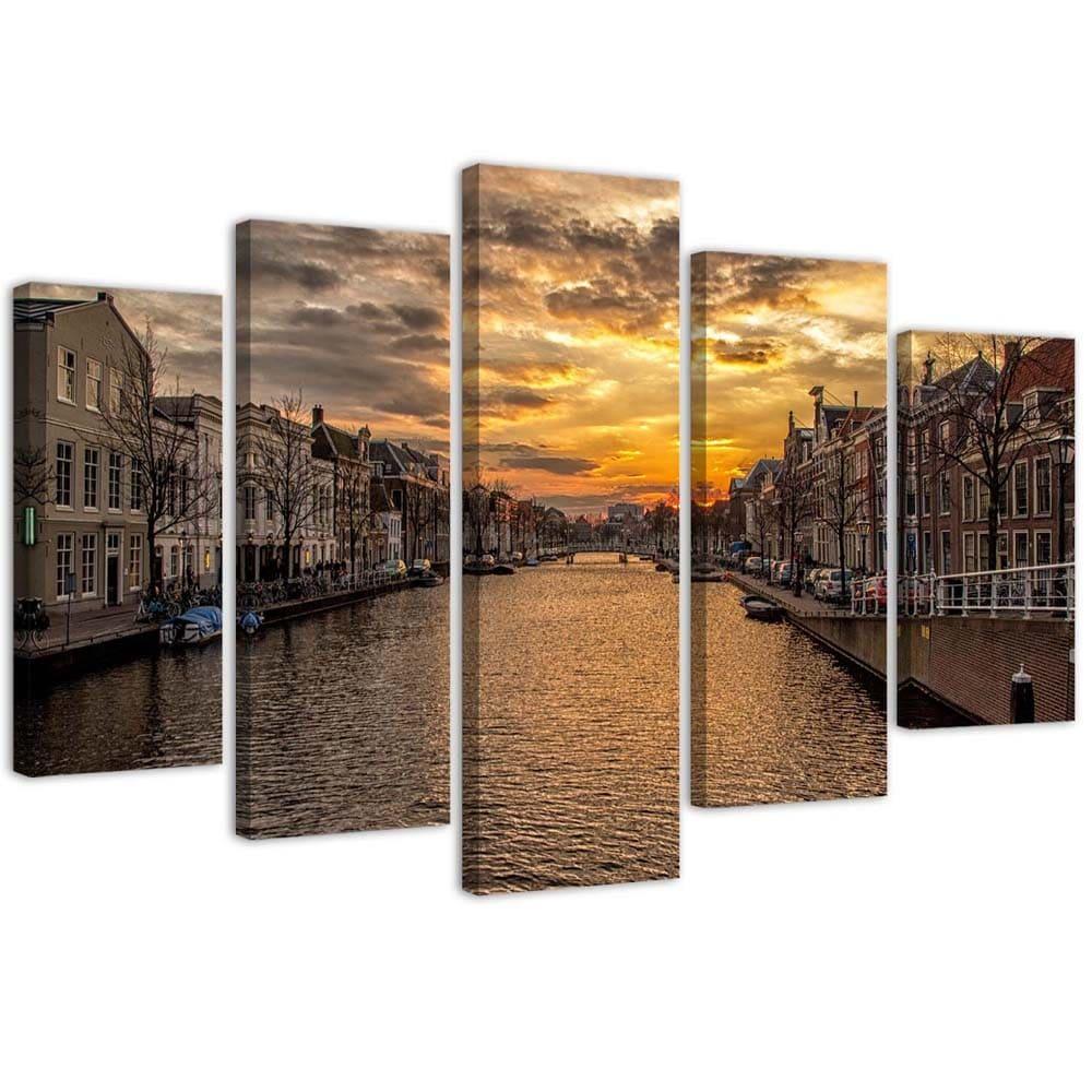 5 stykke lærredstryk City River Sunset
