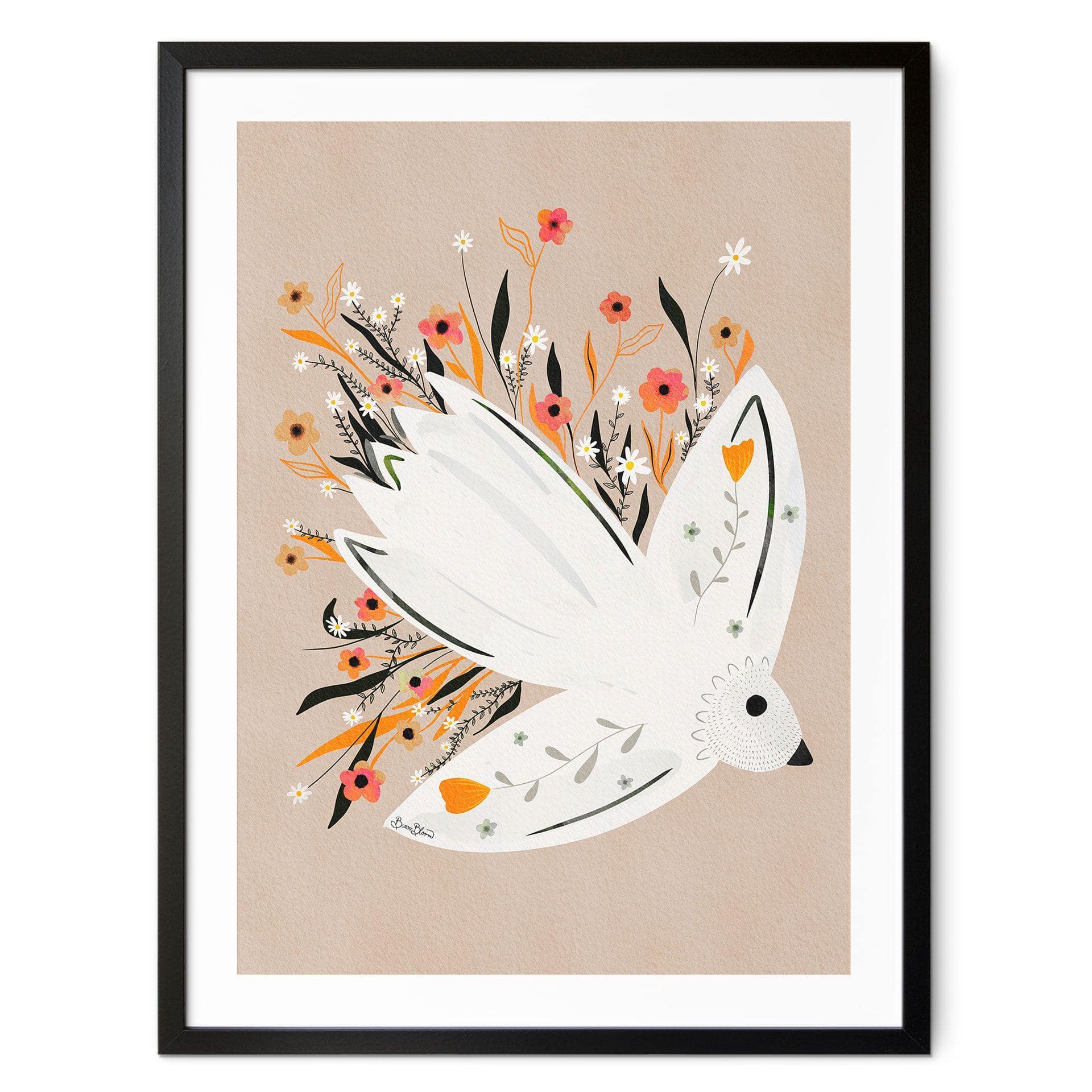 Póster de la paloma de la paz con flores pequeñas - Bloom