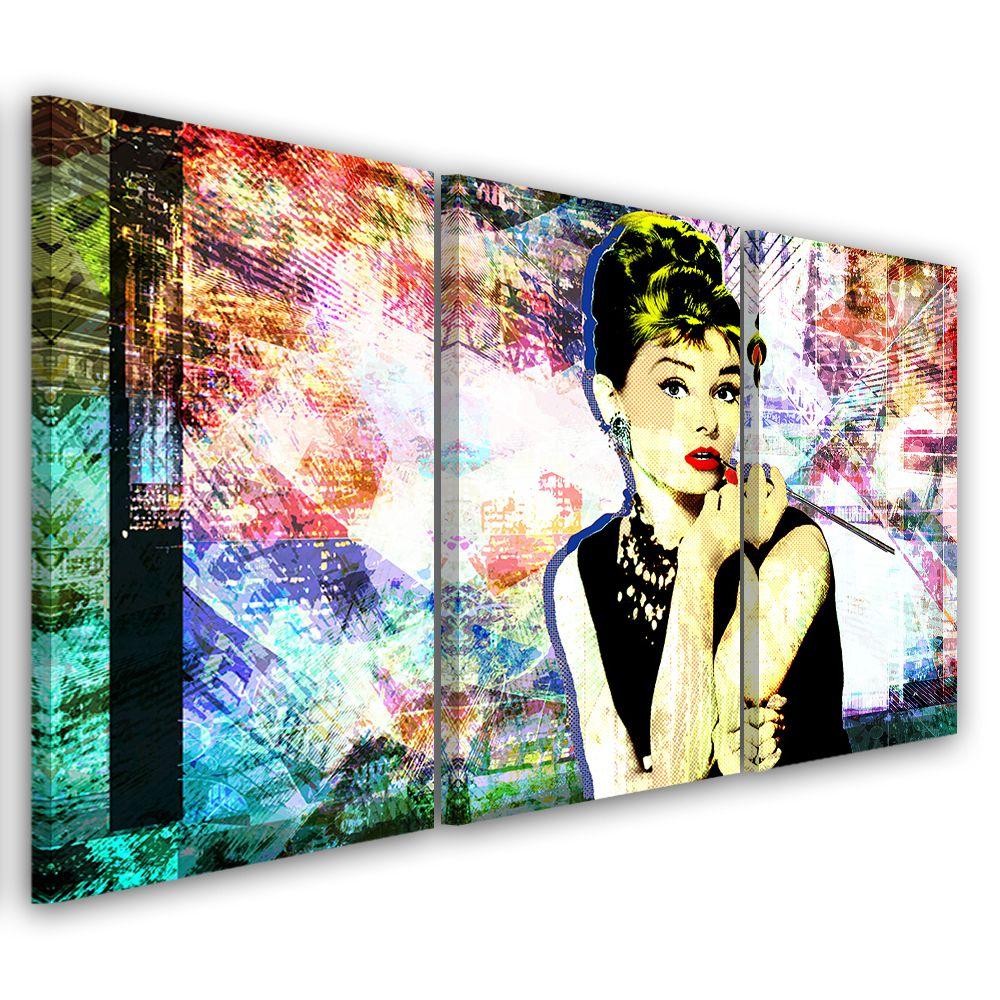 3 stykke lærredstryk, Audrey Hepburn farve
