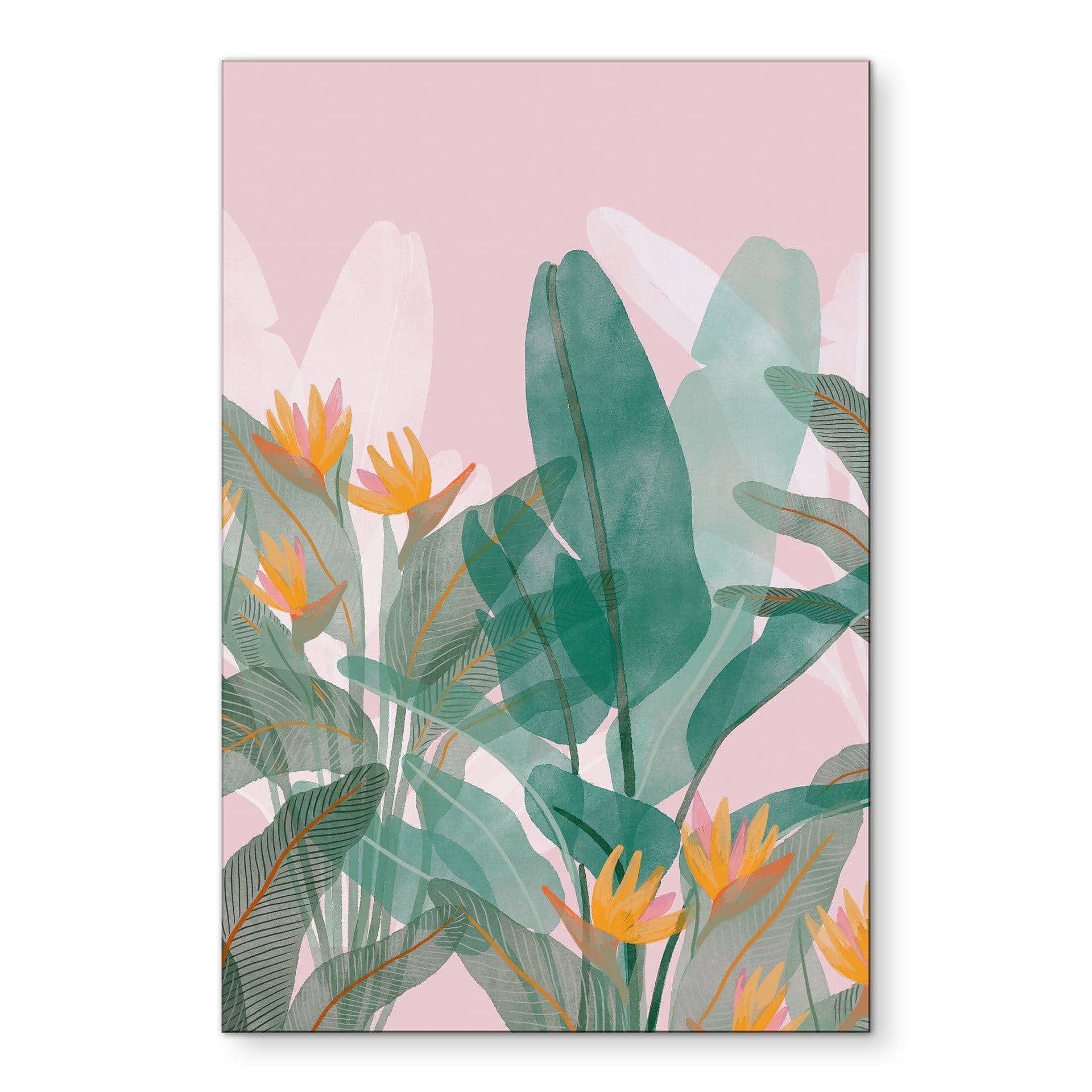 Billede Botanisk illustration i grøn og pink - Goed Blauw – print på aluminium (Alu-Dibond)