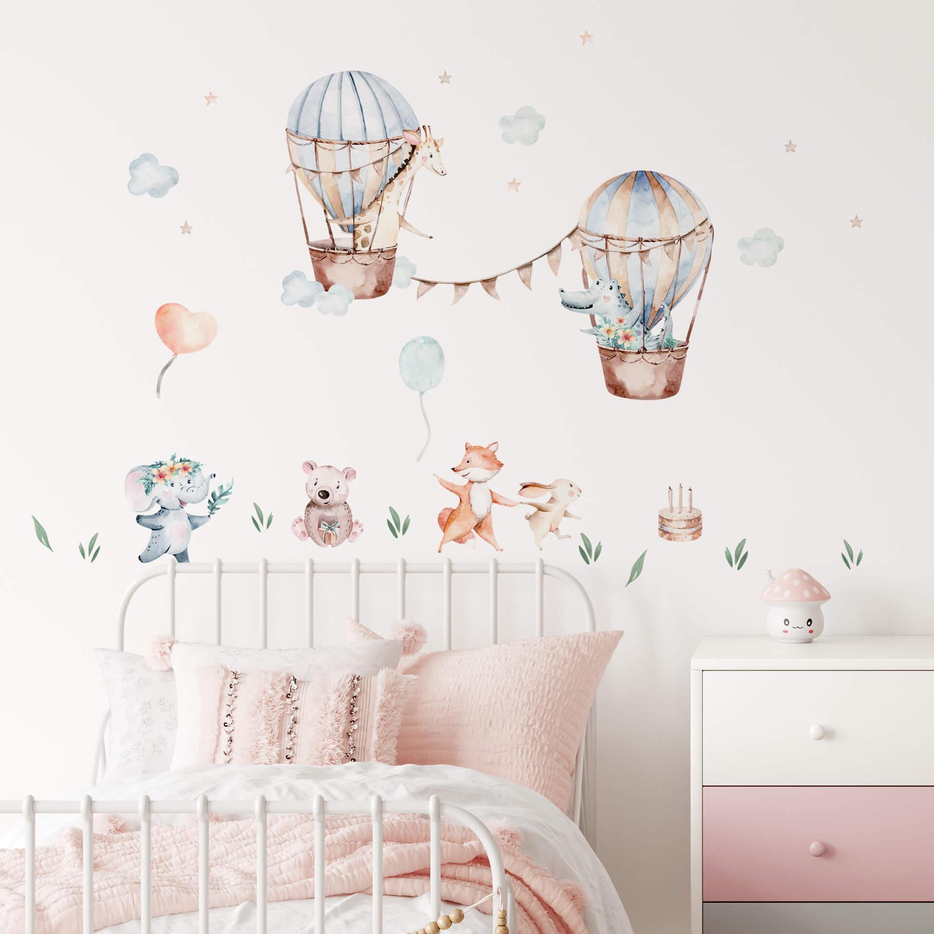 Sticker Mural Kvilis - Amis animaux avec montgolfière (29 pièces)
