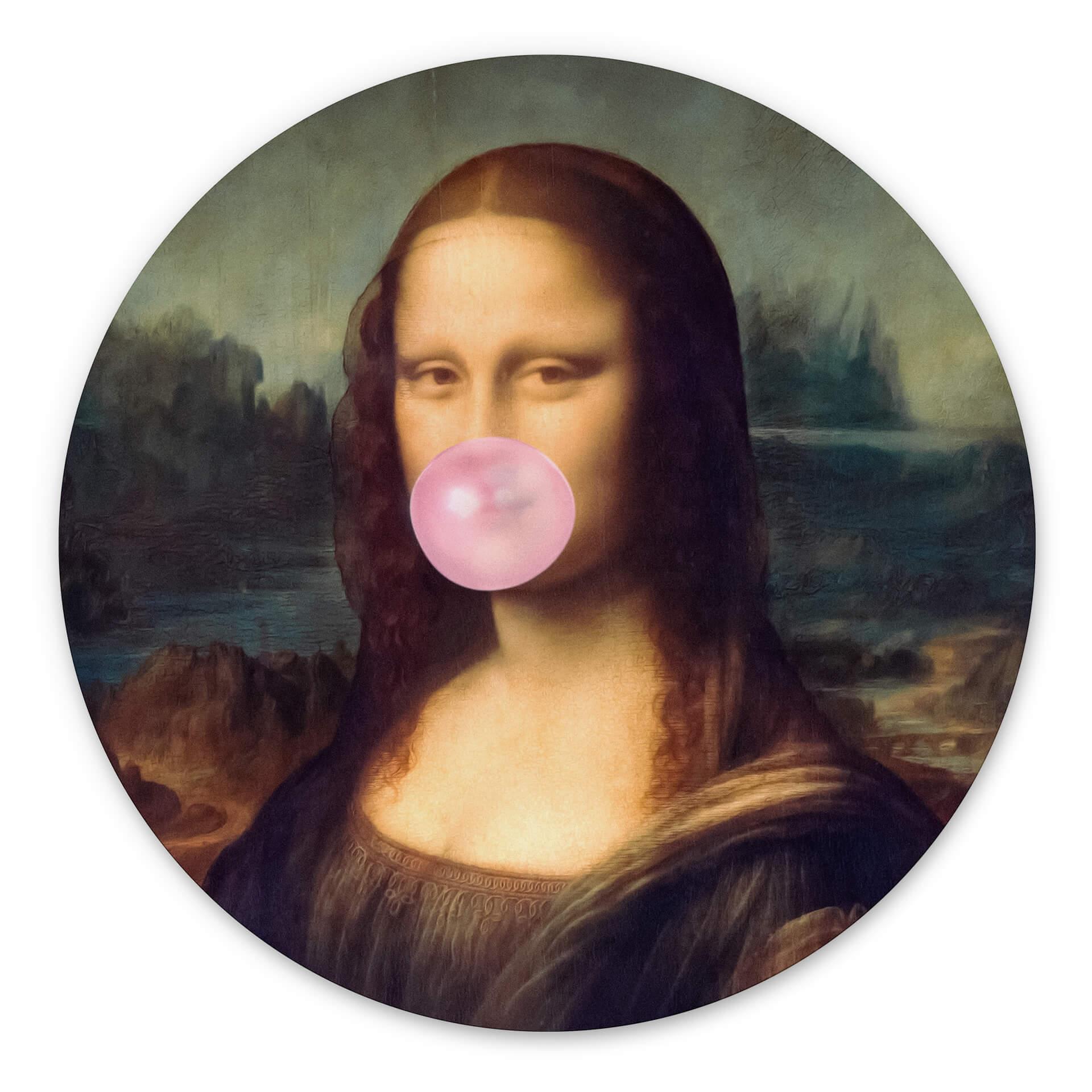 Vægcirkel Taudalpoi - Mona Lisa med tyggegummi – print på aluminium (Alu-Dibond)