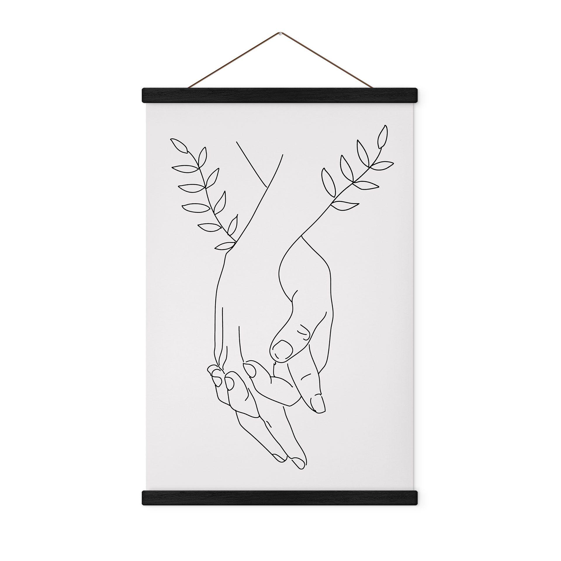 Tekstil plakat Line Art - Elskende, der holder hinanden i hånden - Lizde