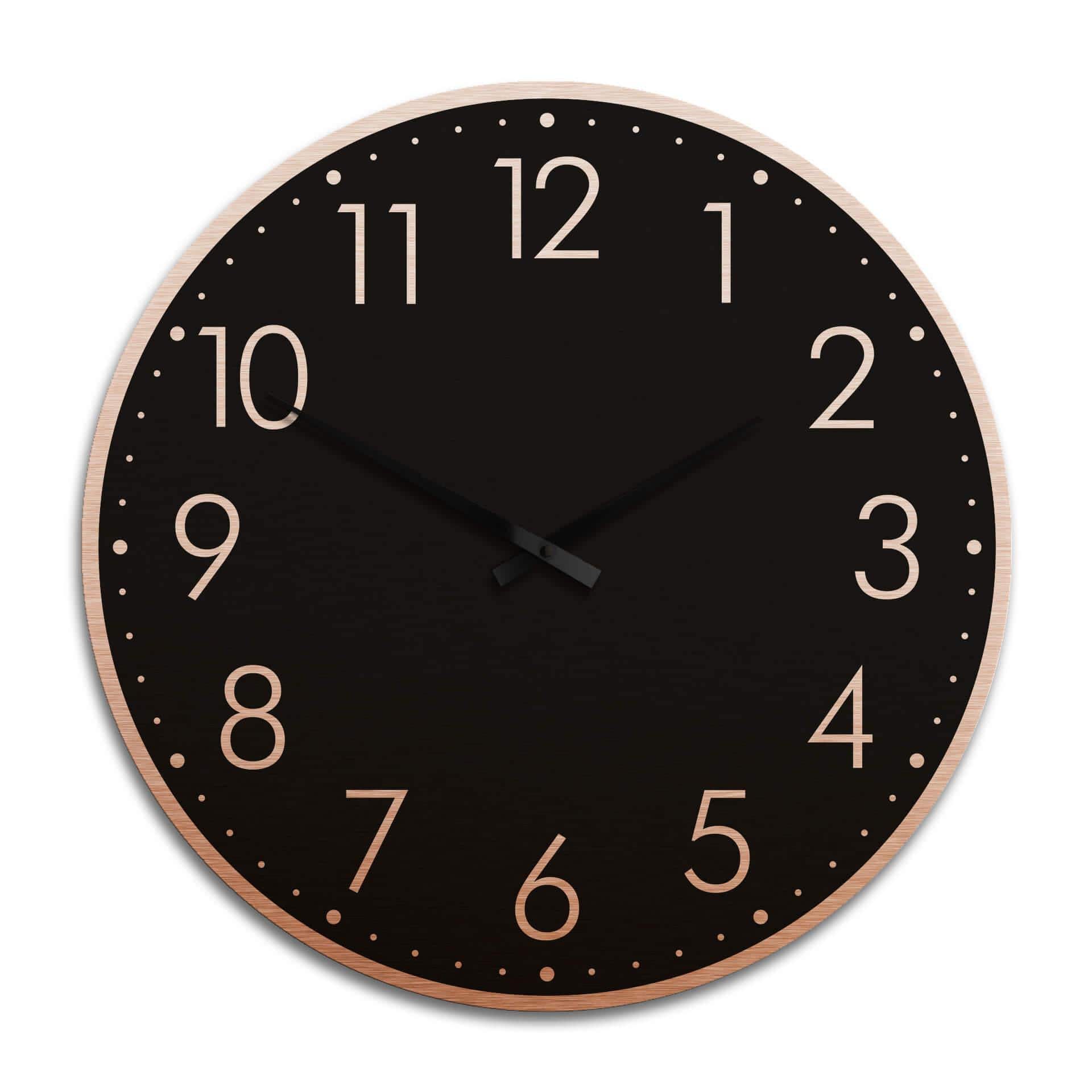 Horloge murale XXL en Alu-Dibond - Cuivrée - Moderne noire avec minutes  - Ø 70 cm
