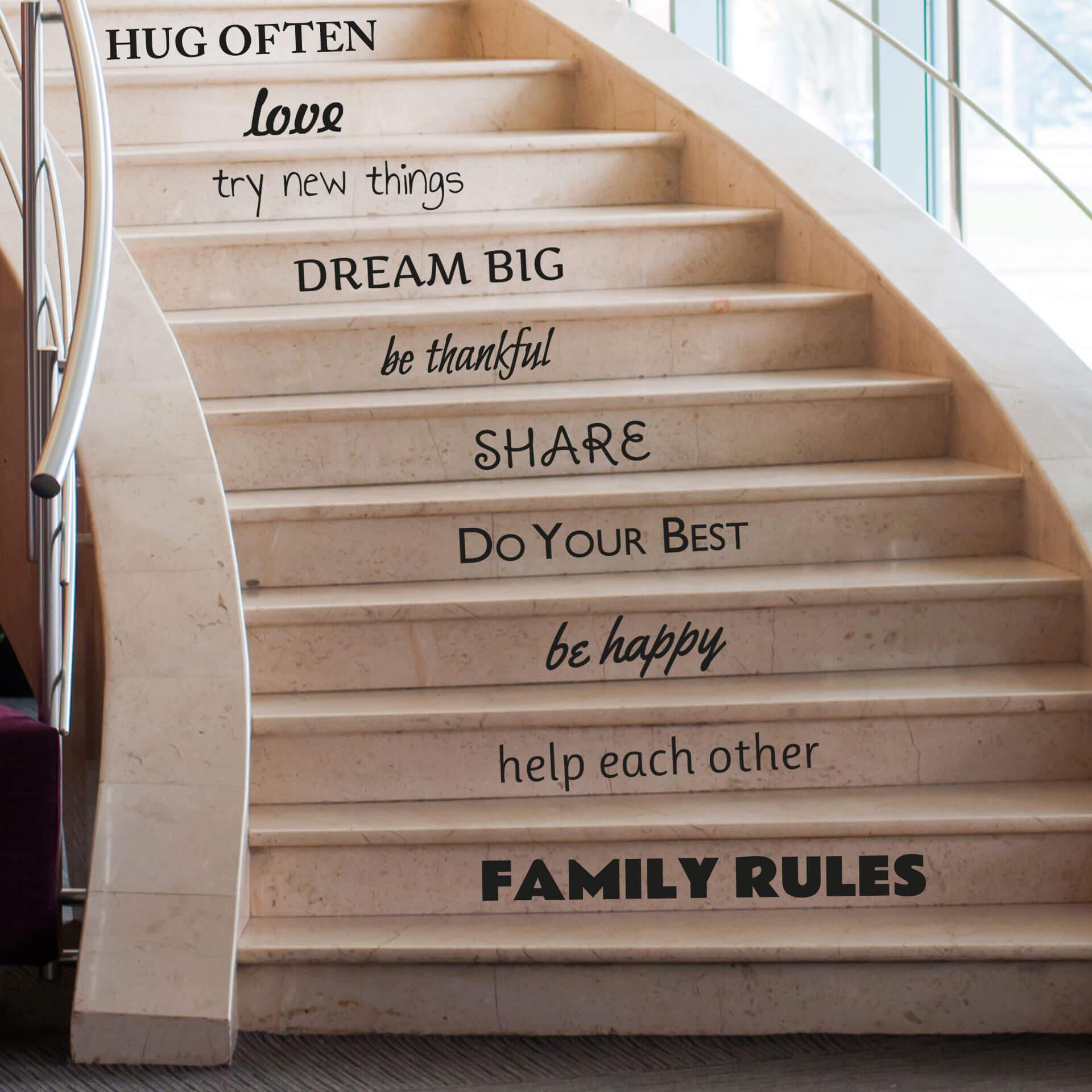 Wallsticker Stufen-Wandtattoo Family Rules - 43x67 cm