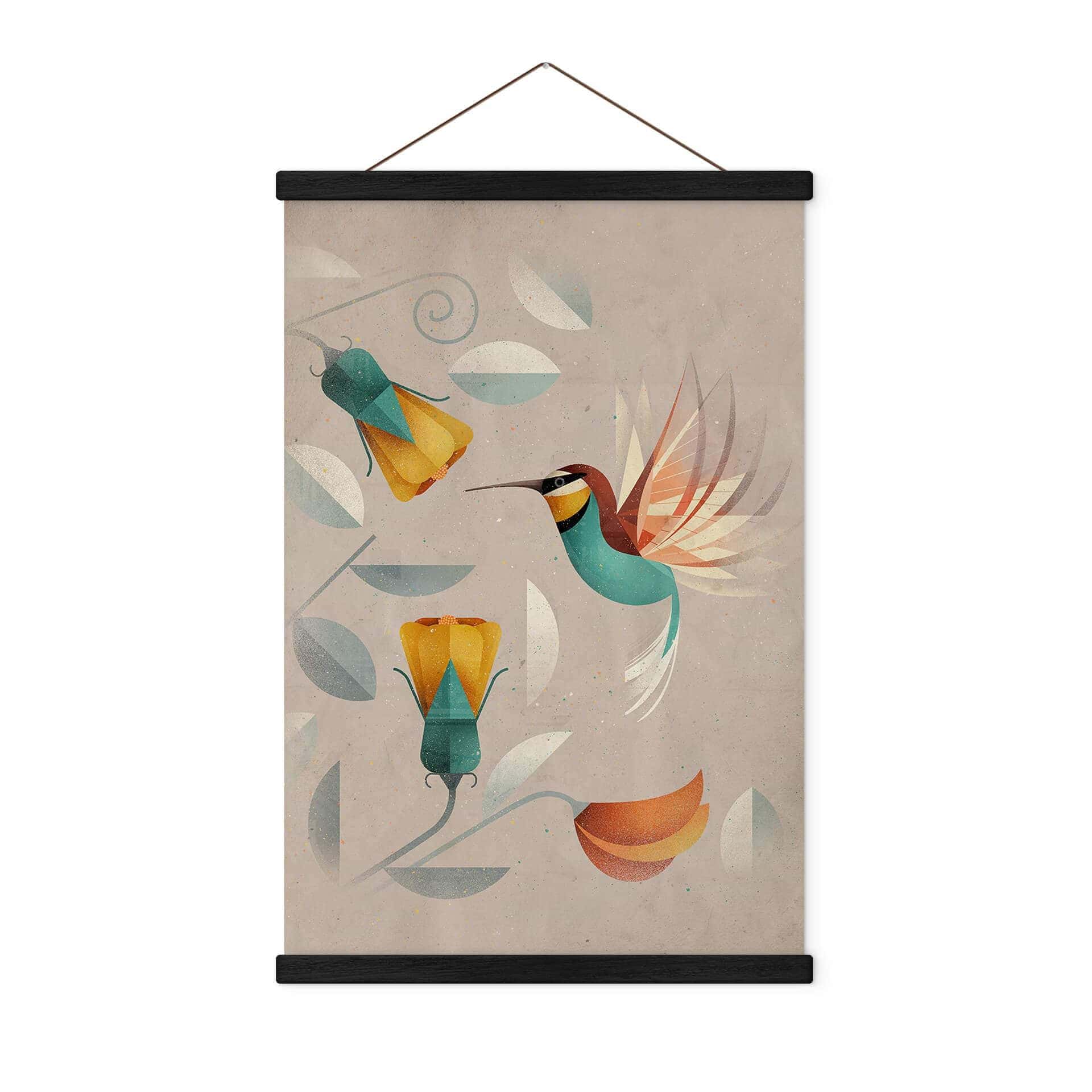 Póster de tela con motivo de pájaro - Colibrí - Marrón