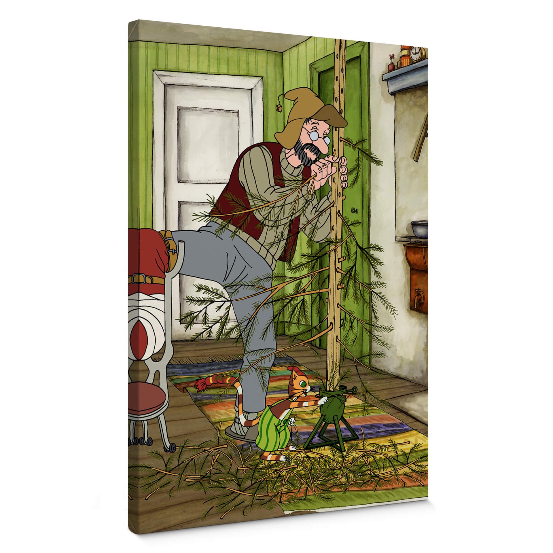 Lienzo Pettersson y Findus - Un árbol de Navidad para hombres