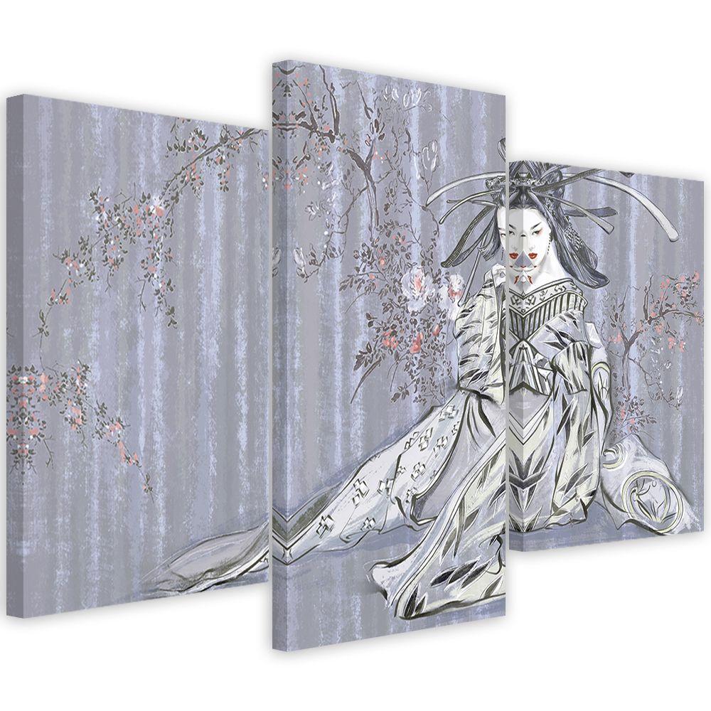 3 stykke lærredstryk, traditionel japansk geisha