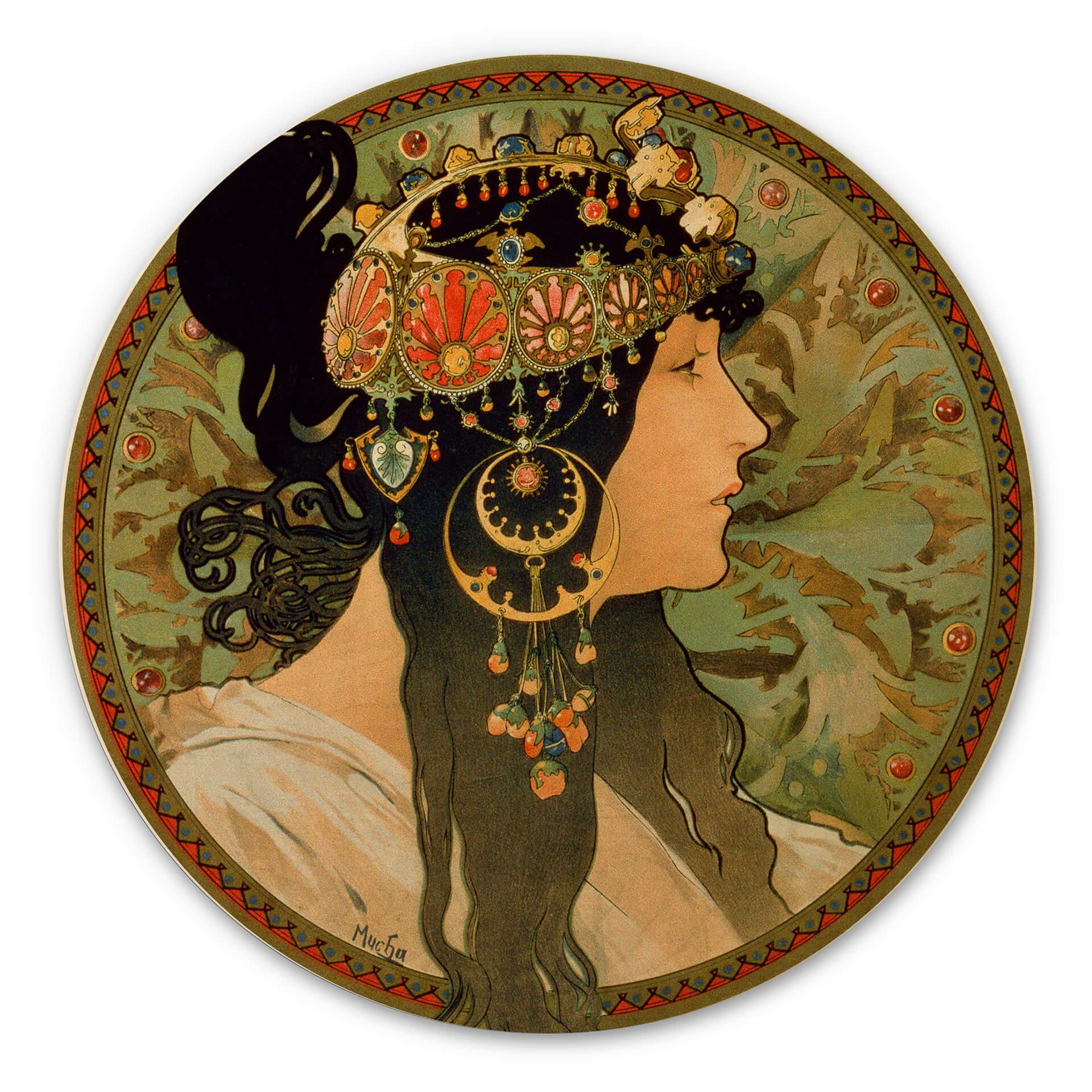 Cuadro de madera Mucha - La morena - Redondo