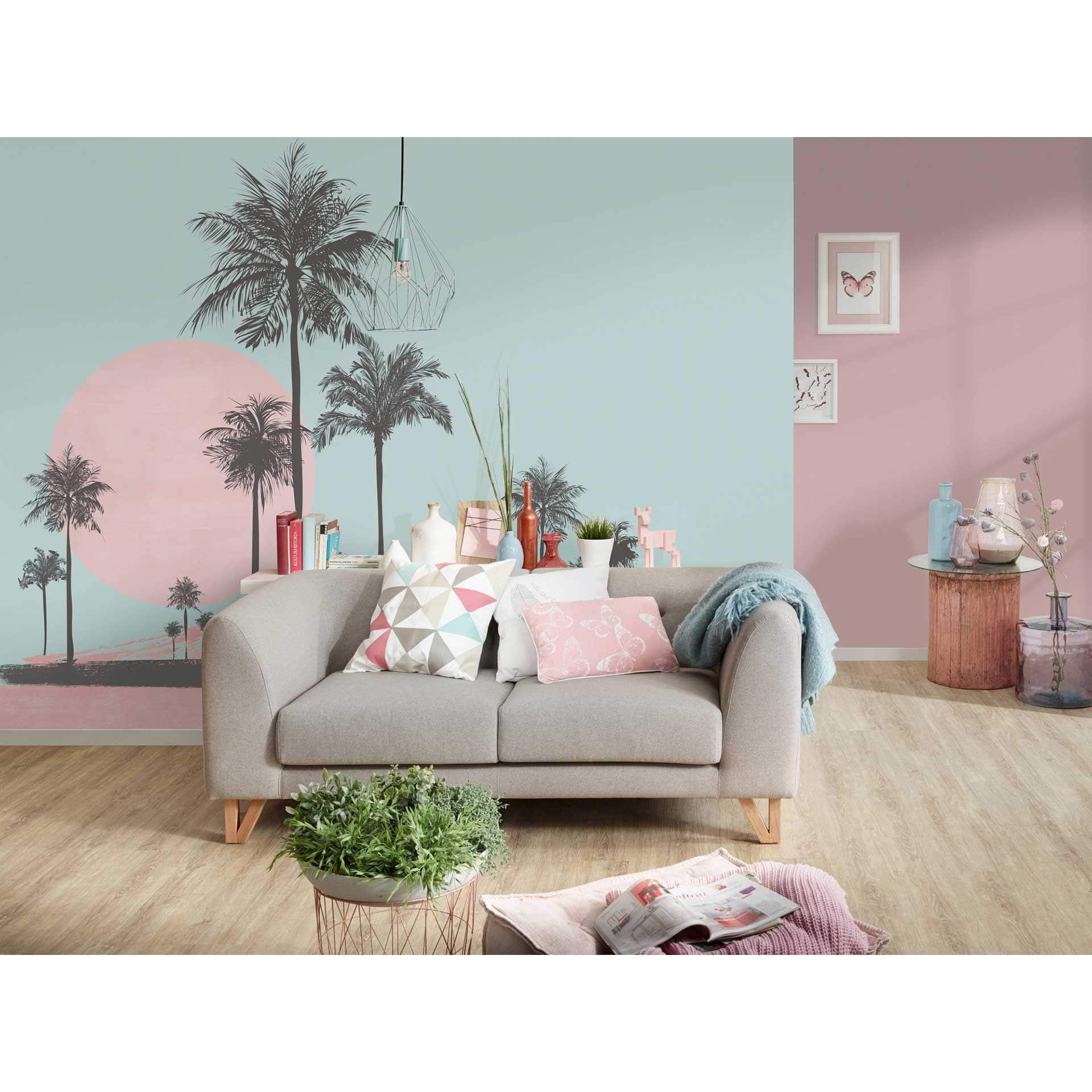Livingwalls papier peint photo ARTist Miami Beach Sunrise avec palmiers marron, roses, turquoises