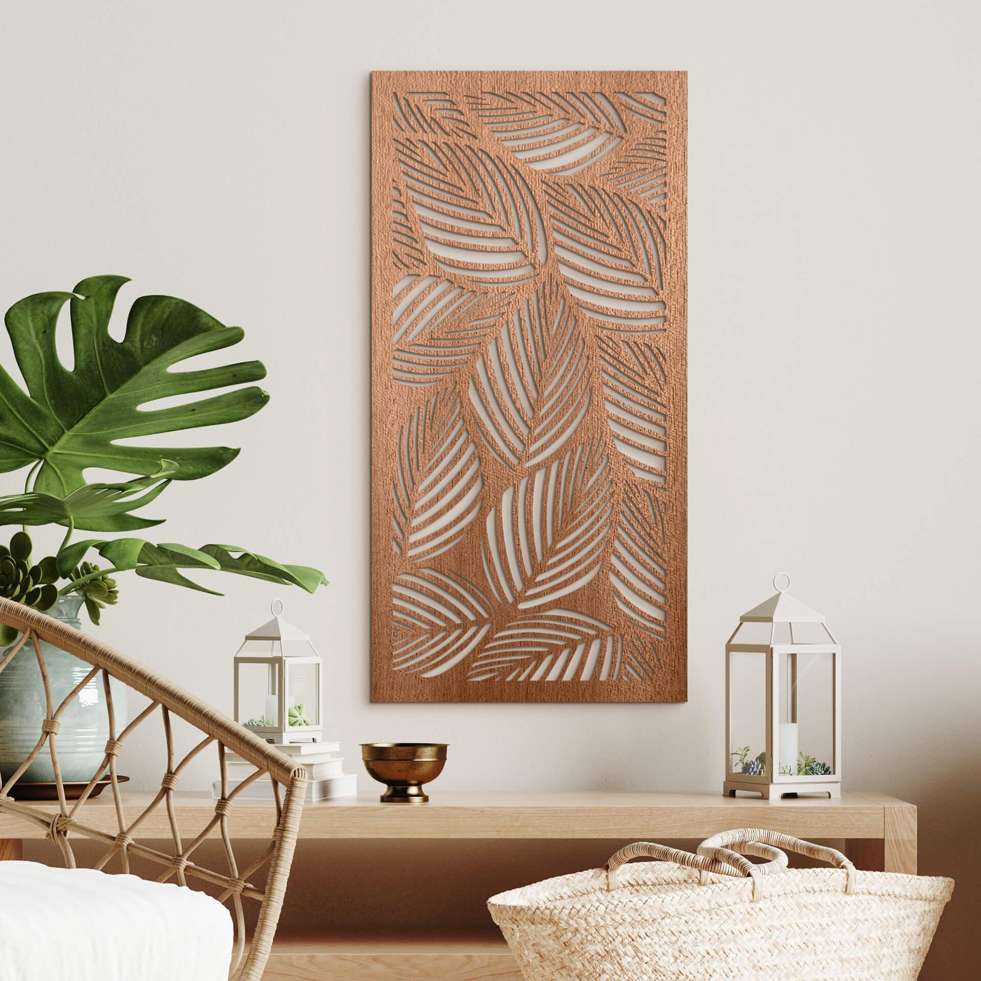 Decoración en madera hojas de haya - madera de caoba