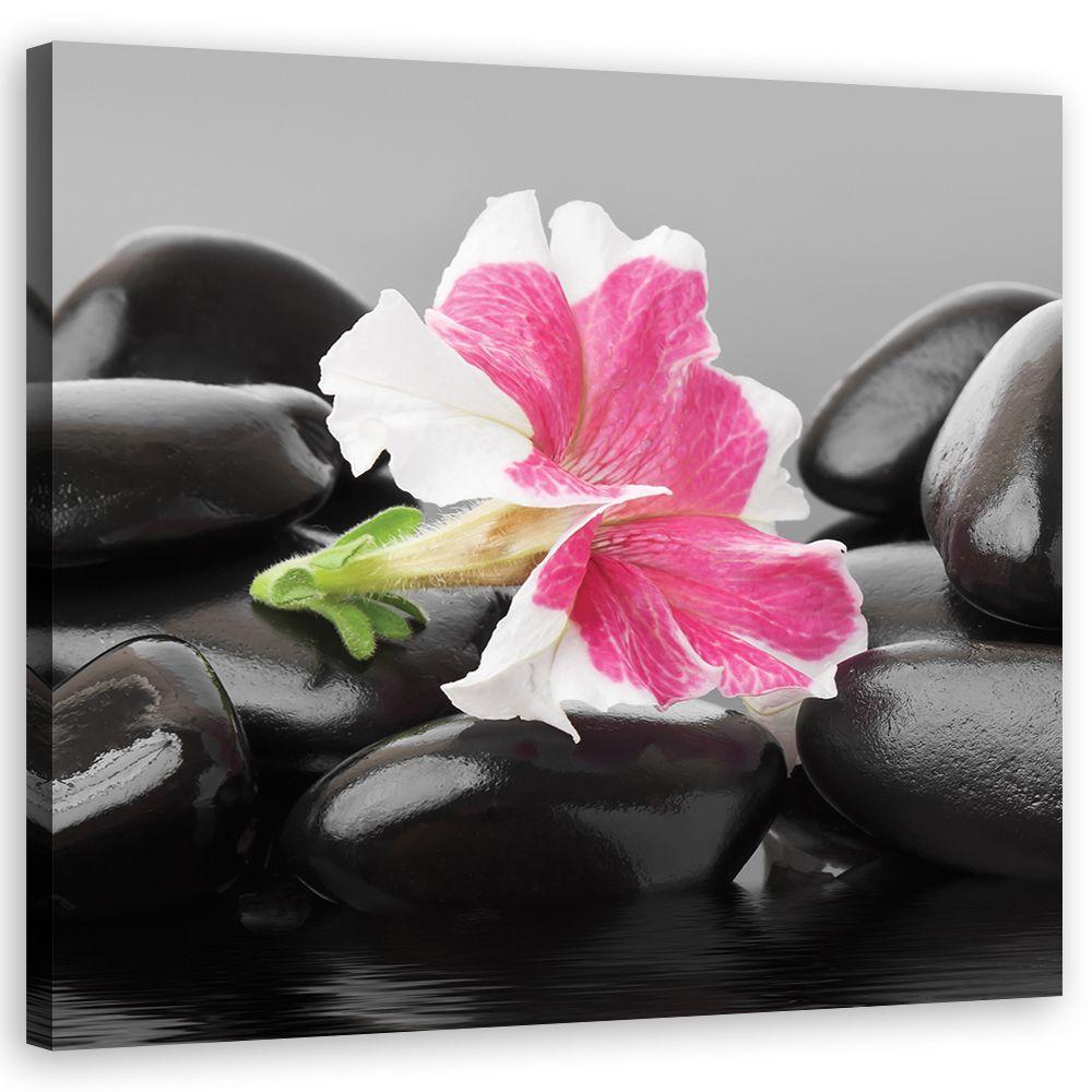 Canvasbillede, Lyserød blomst på zen-sten