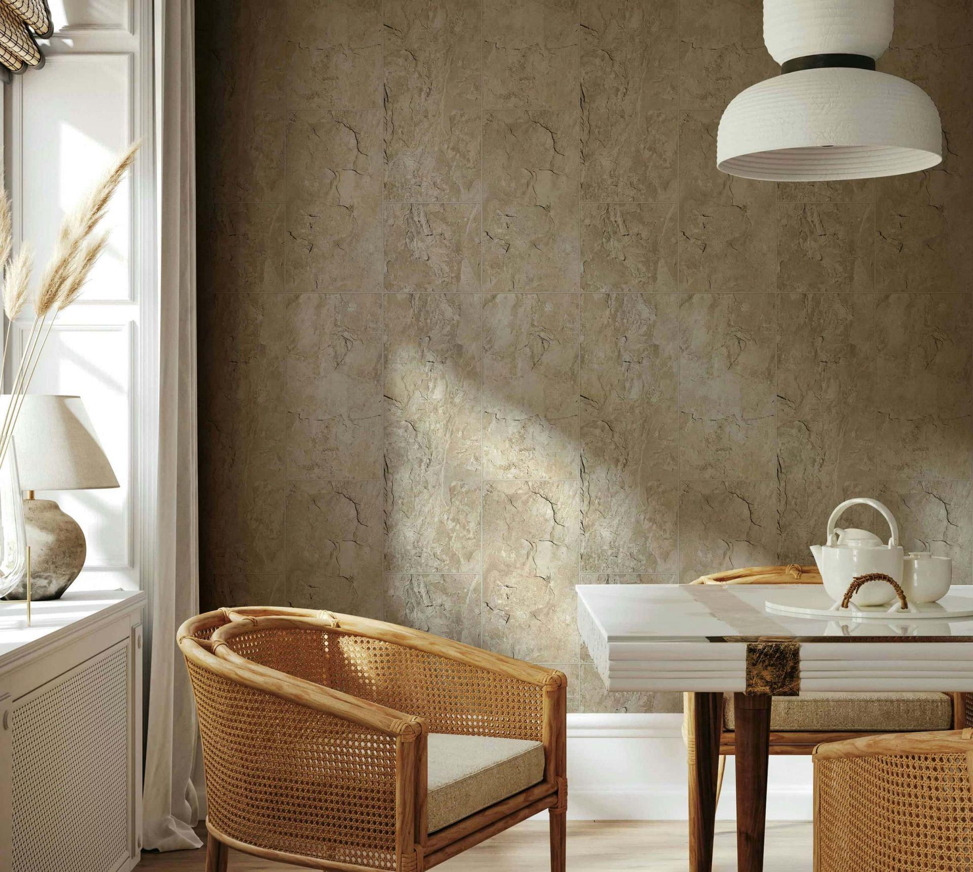 non-woven tapet i fliselook som shabby chic beige fliseeffekt