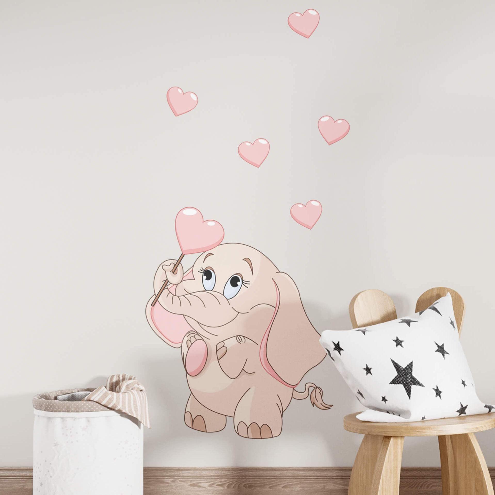 Sticker mural - Bébé éléphant avec des cœurs