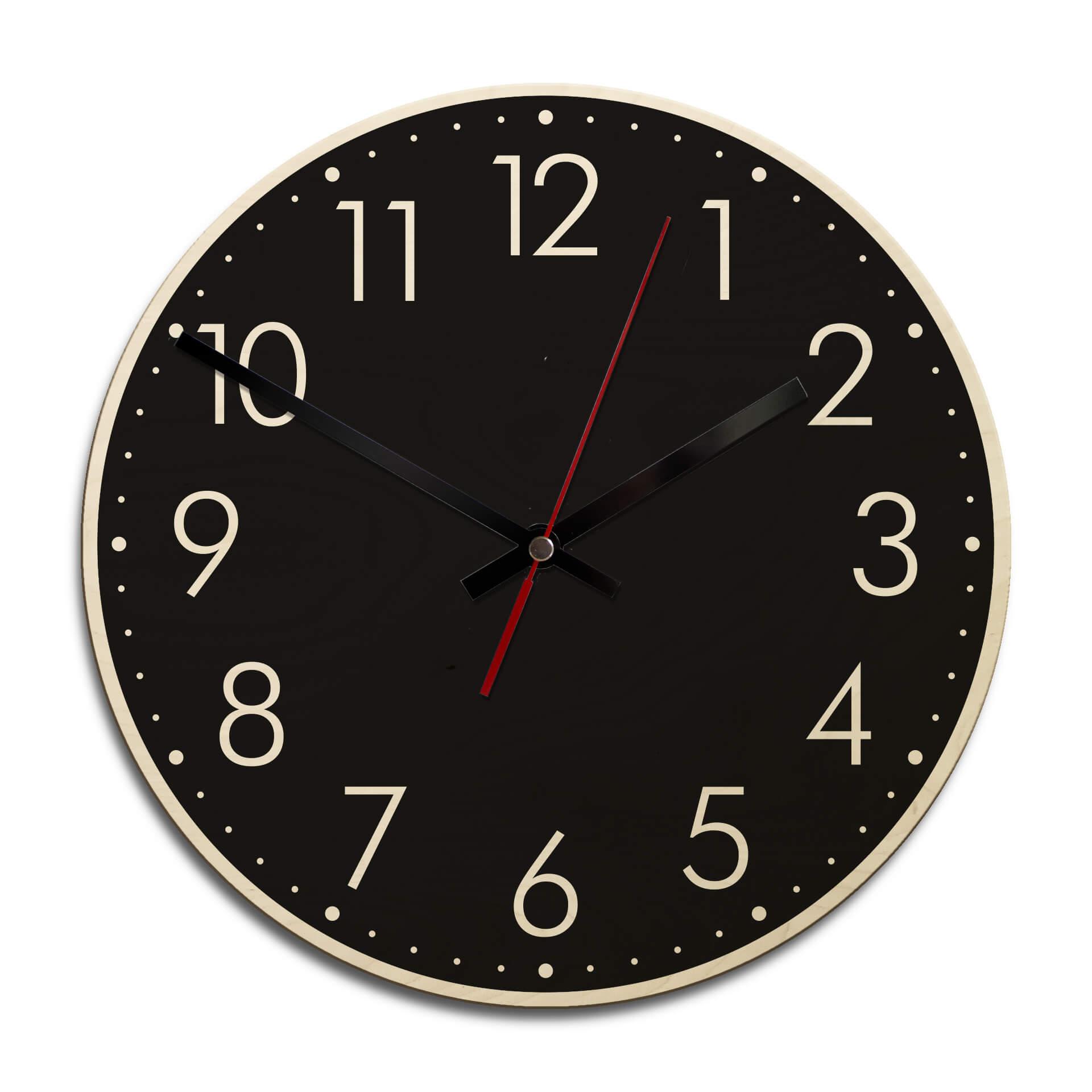 Horloge murale en bois - Moderne noire avec minutes
