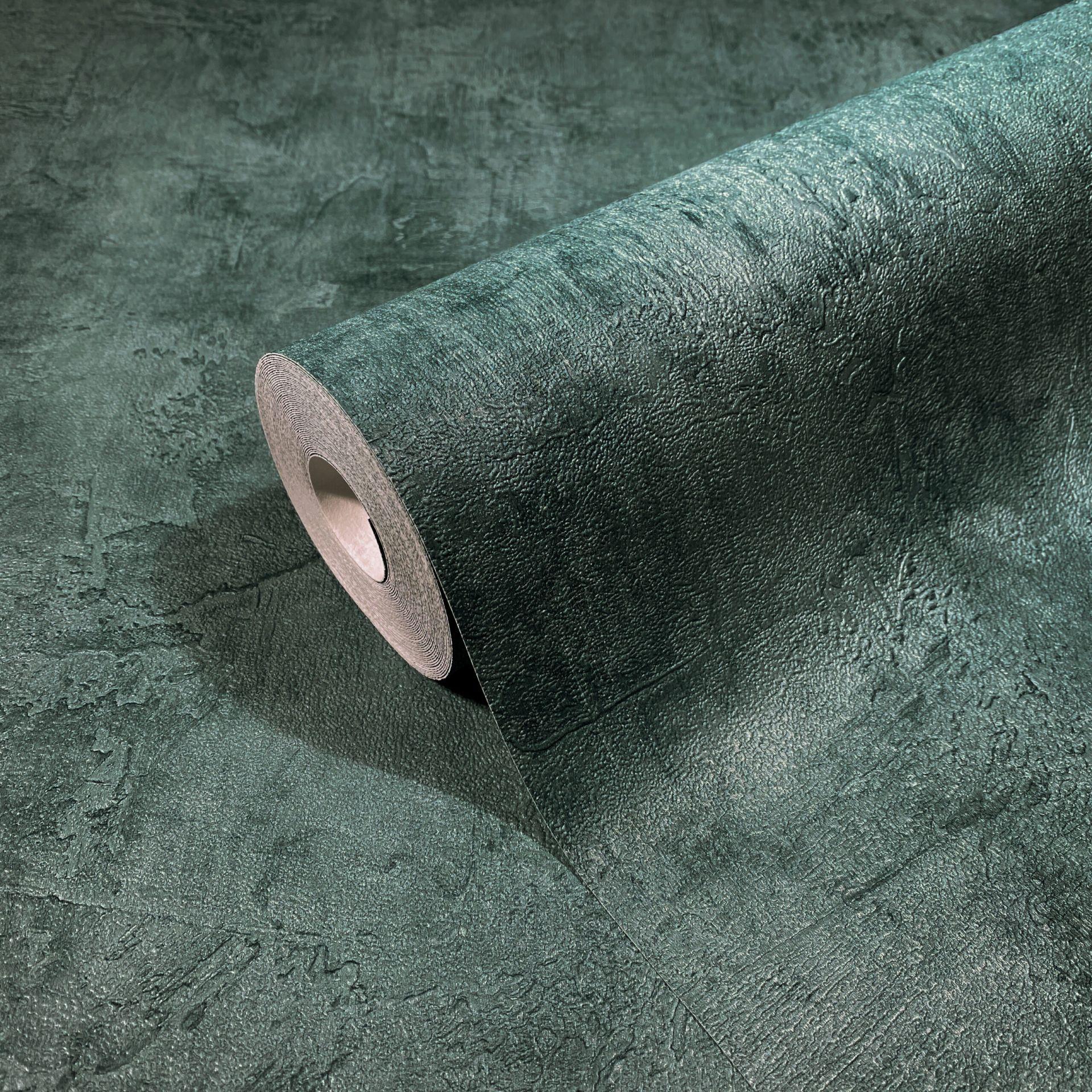 Non-woven tapet i betonlook, ensfarvet grøn Tekstur 