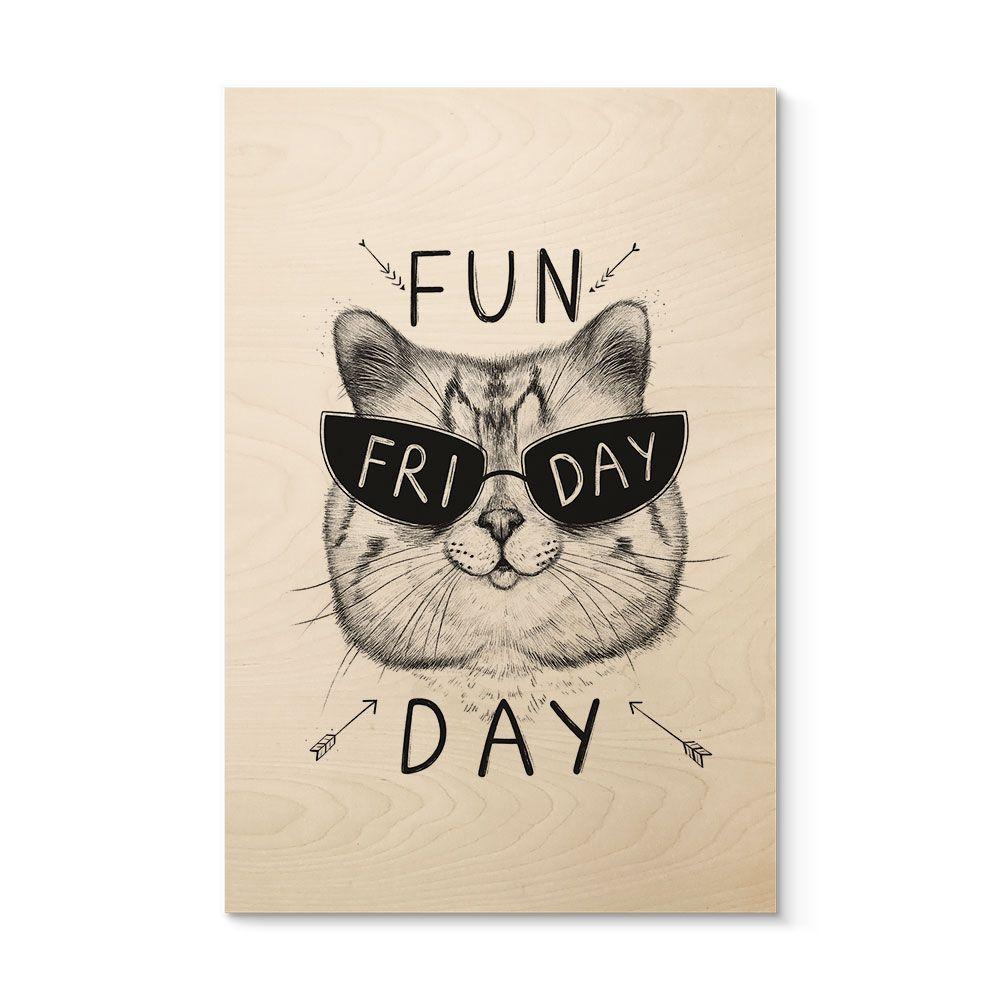 Cuadro de madera gato con gafas de sol - Fun Friday Cat - Korenkova