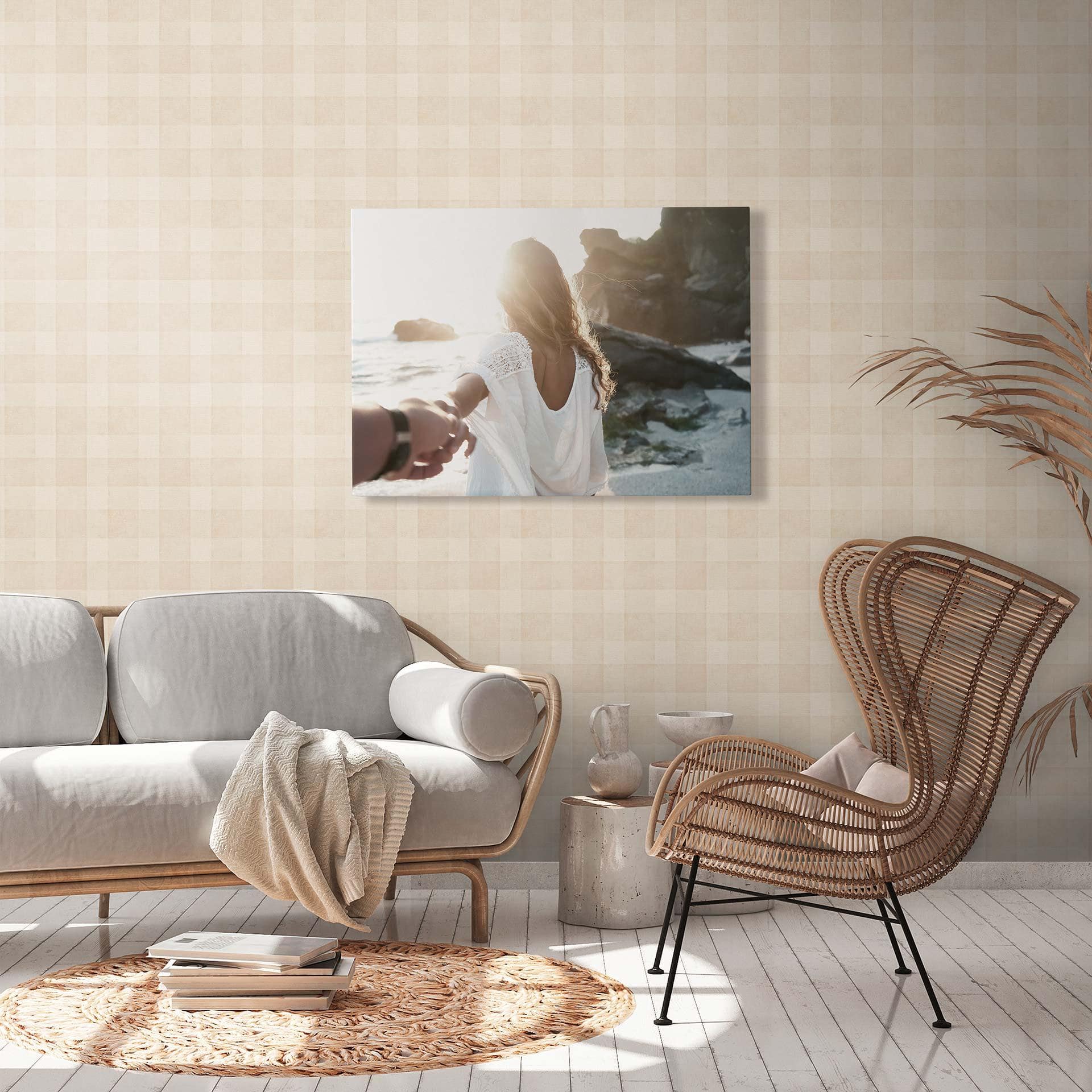 tapet ternet PVC-fri - landhus tapet non-woven af A.S. Création beige natur 386643