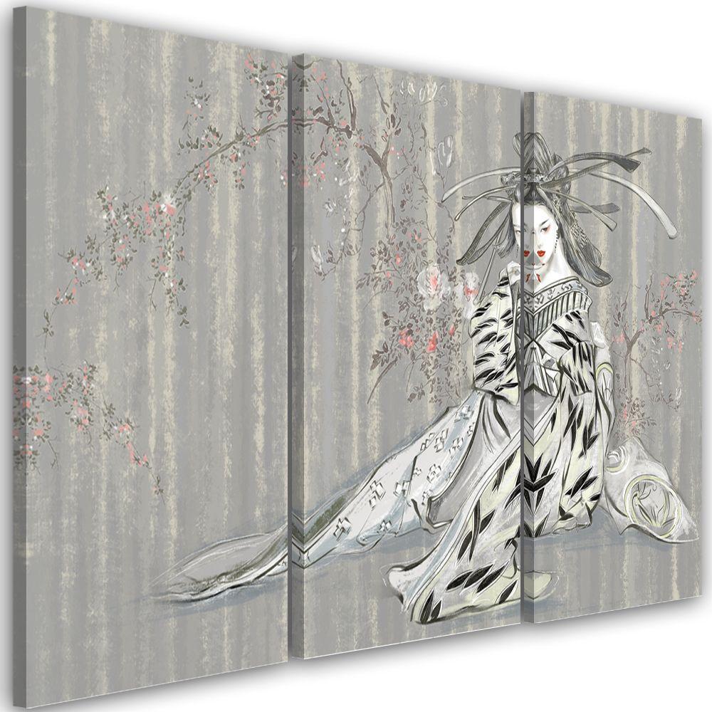 3 stykke lærredstryk, traditionel japansk geisha