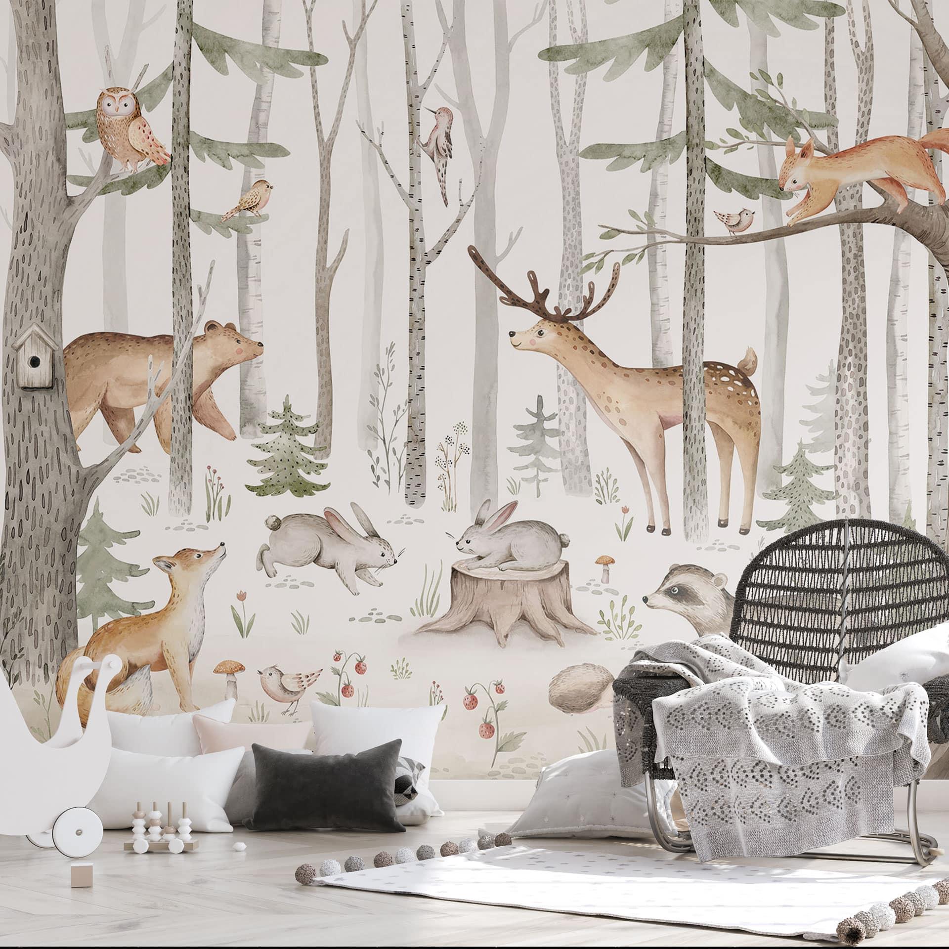 Fotomural para habitación infantil - Aventura con animales del bosque - Kvilis