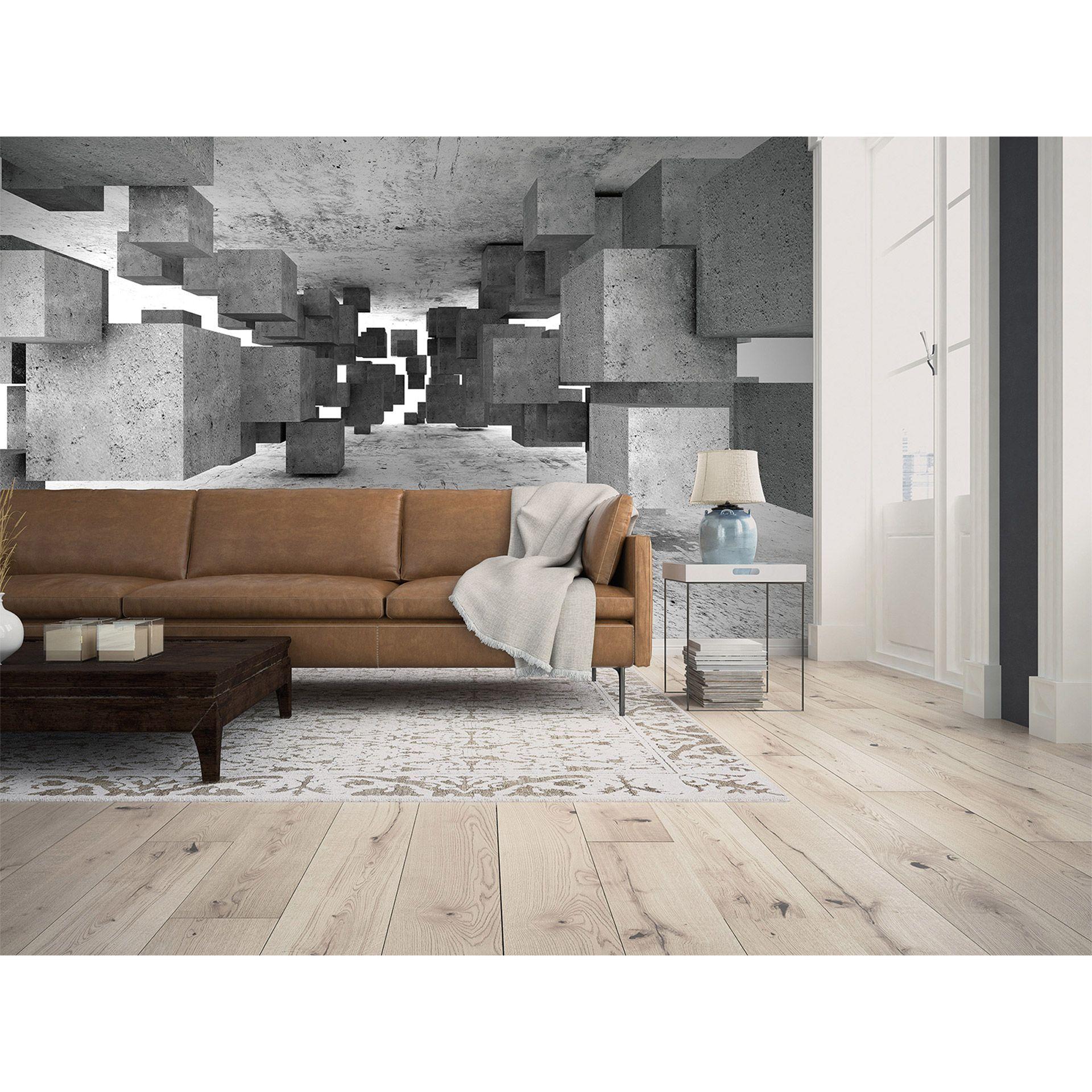GFotapestry designvægge i grå og hvidt non-woven tapet ConcreteTetris betonlook 
