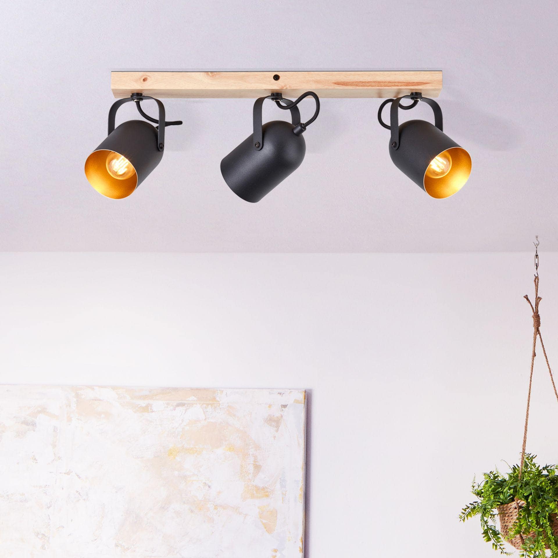 Spotbalken Sebastian, gold, 17,5 x 57,5 cm, Holz Lampe