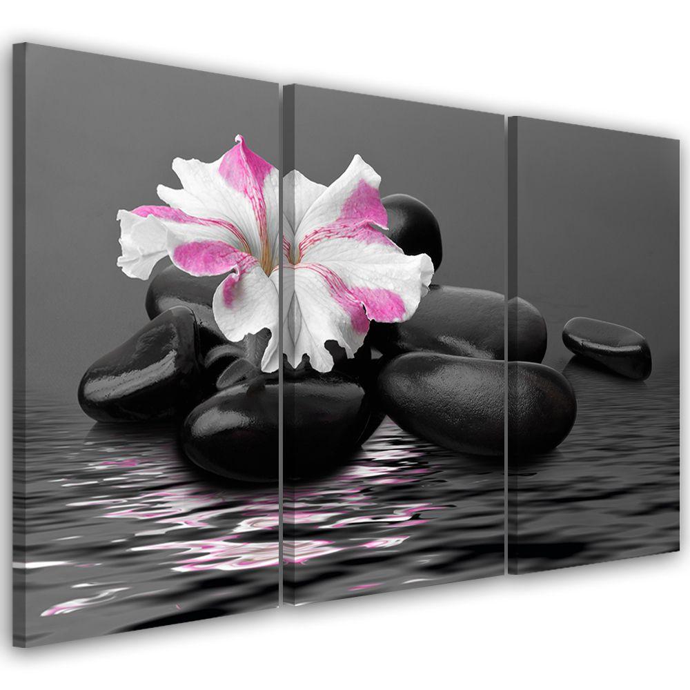 3-delt lærredsprint Pink Zen Flower Stones
