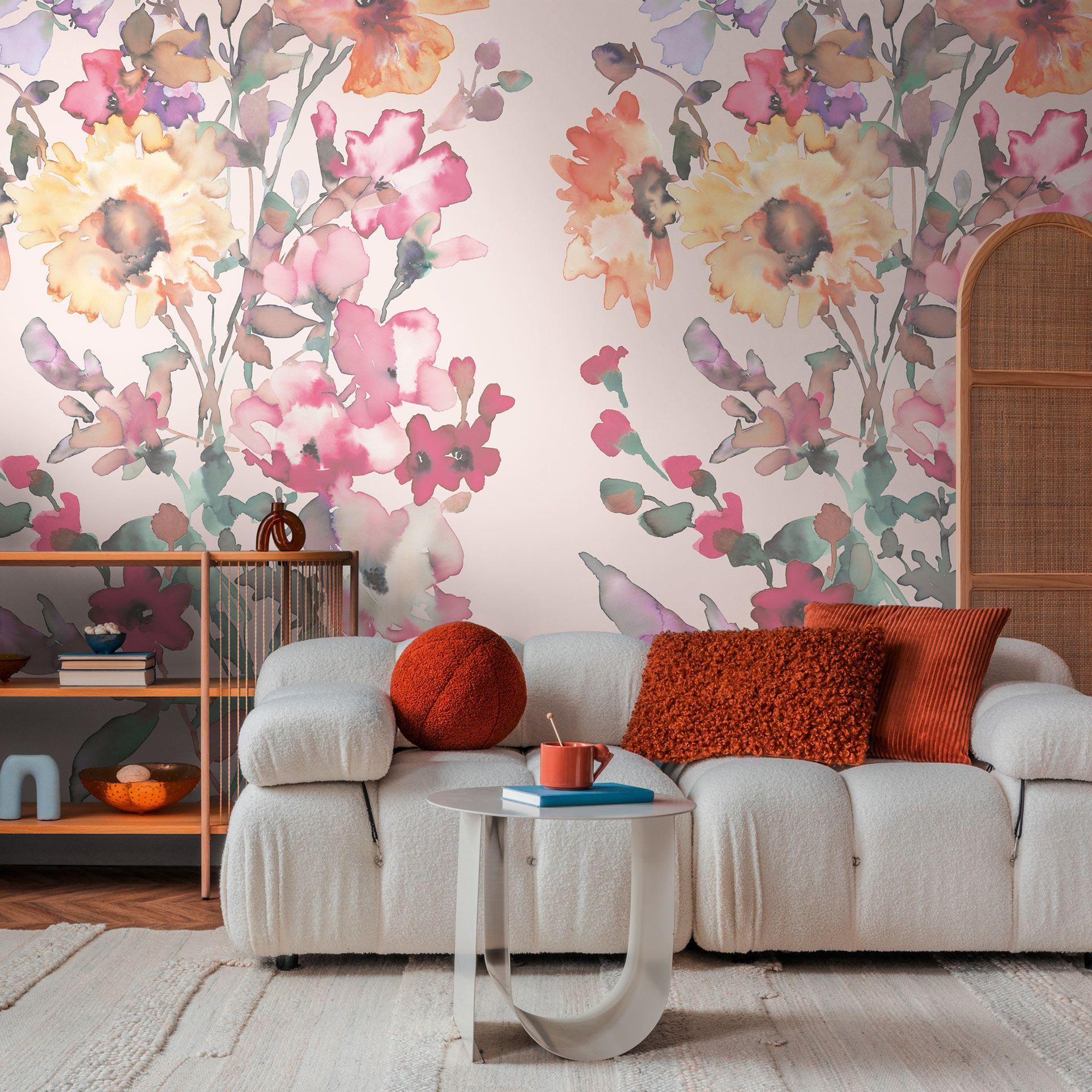 COSMOPOLITAN Fototapet blomster akvarel pink farverig - moderne Ikke-vævet tapet blomstret