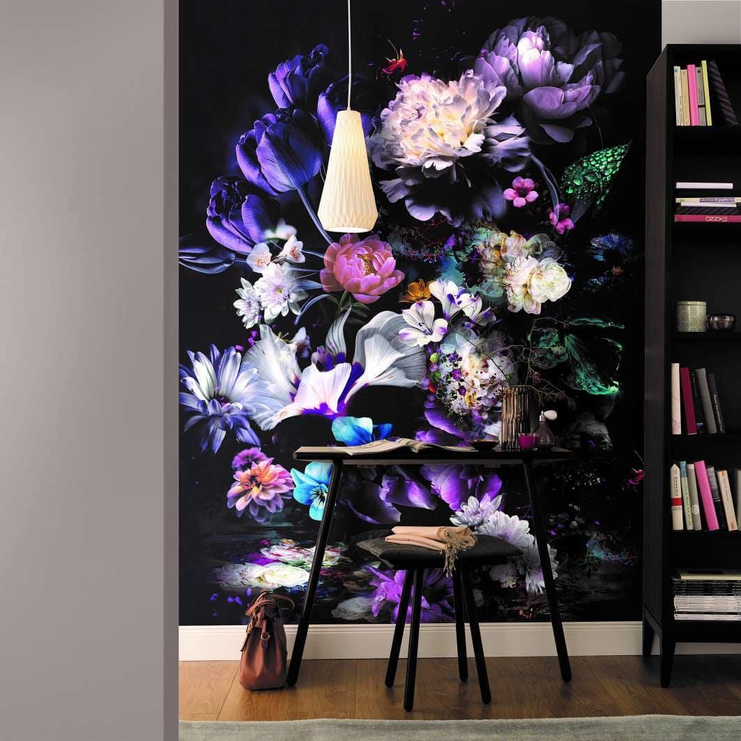 Fototapet Fototapet med stort blomstermønster Lilla,Blomster 2.70 x 2.12 m