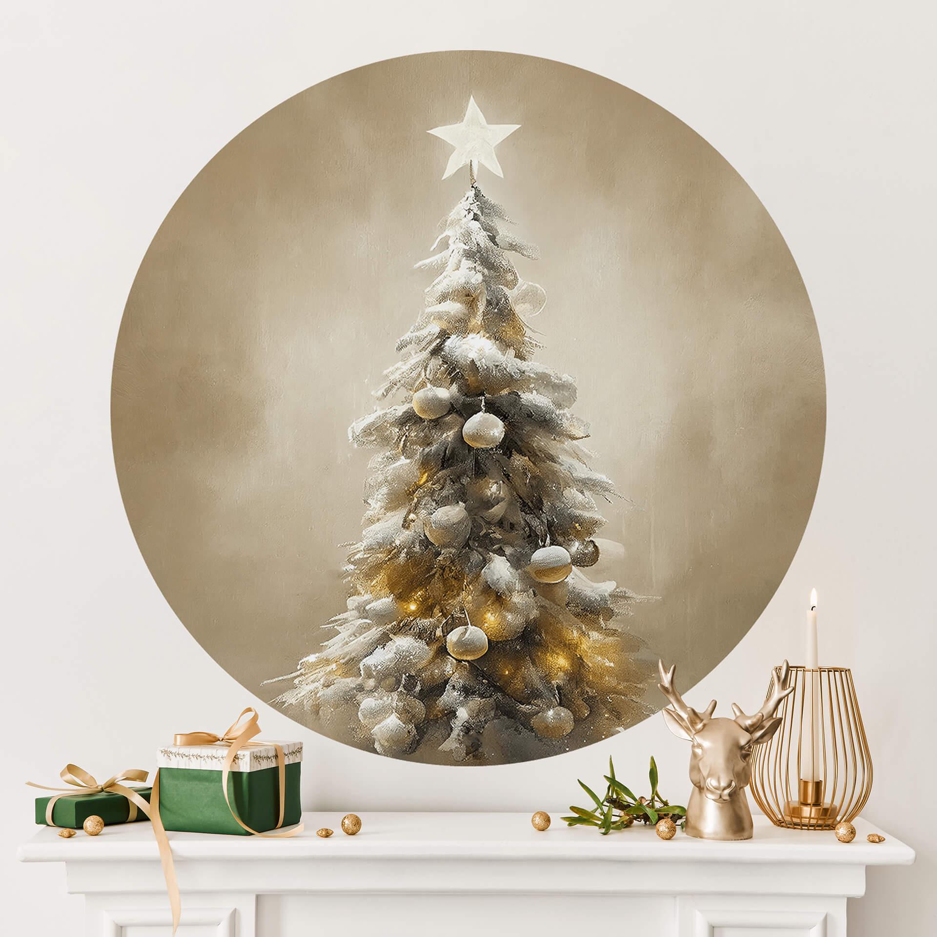 Vinilo decorativo Árbol de Navidad dorado - Treechild - Redondo