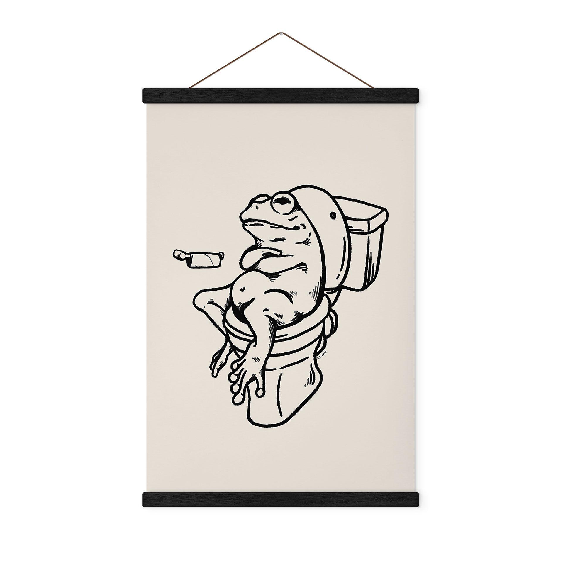 Tekstil plakat Venter på toilettet - Humoristisk illustration af en frø - Royle