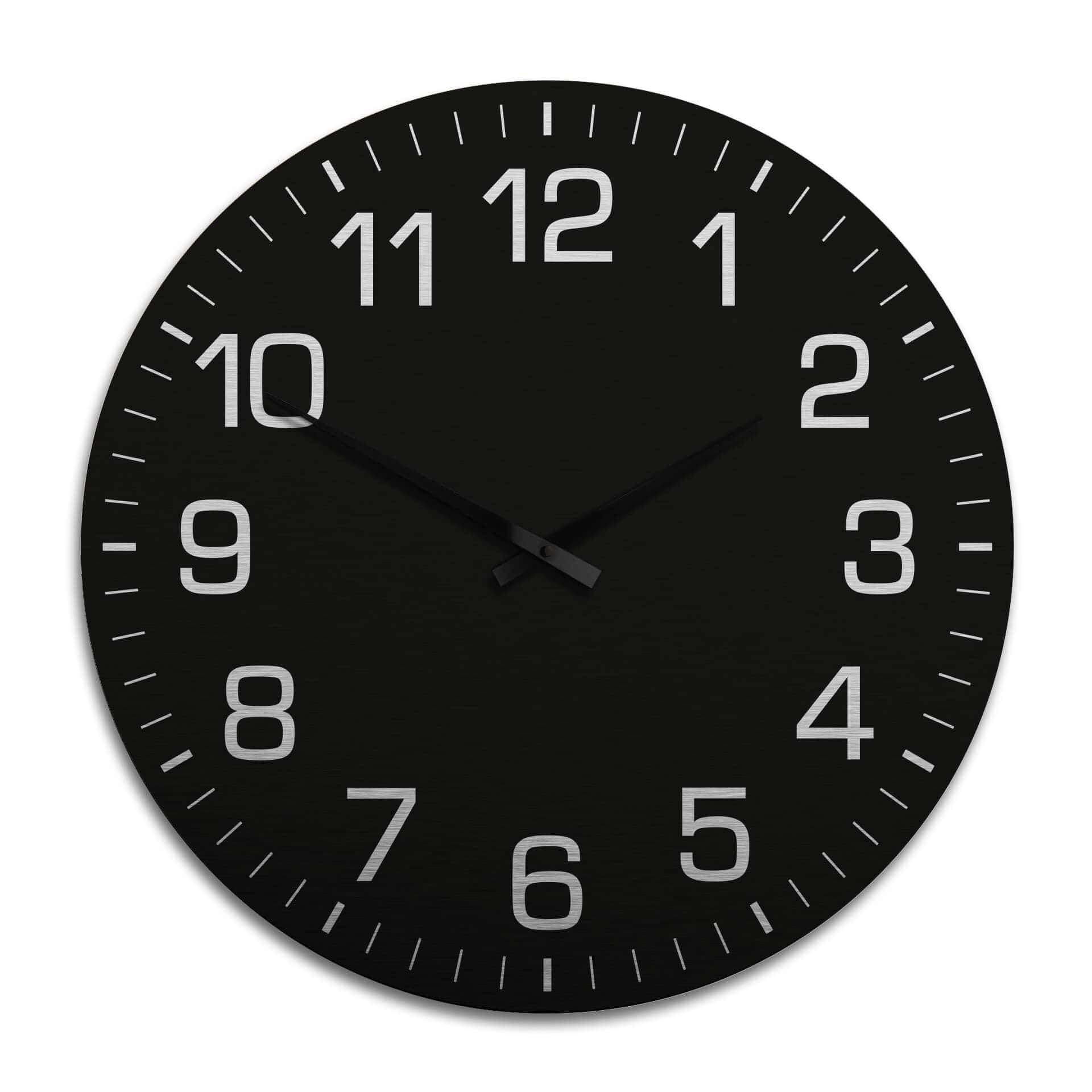 Horloge murale XXL en Alu-Dibond - Argenté - Class ique noire avec minutes 