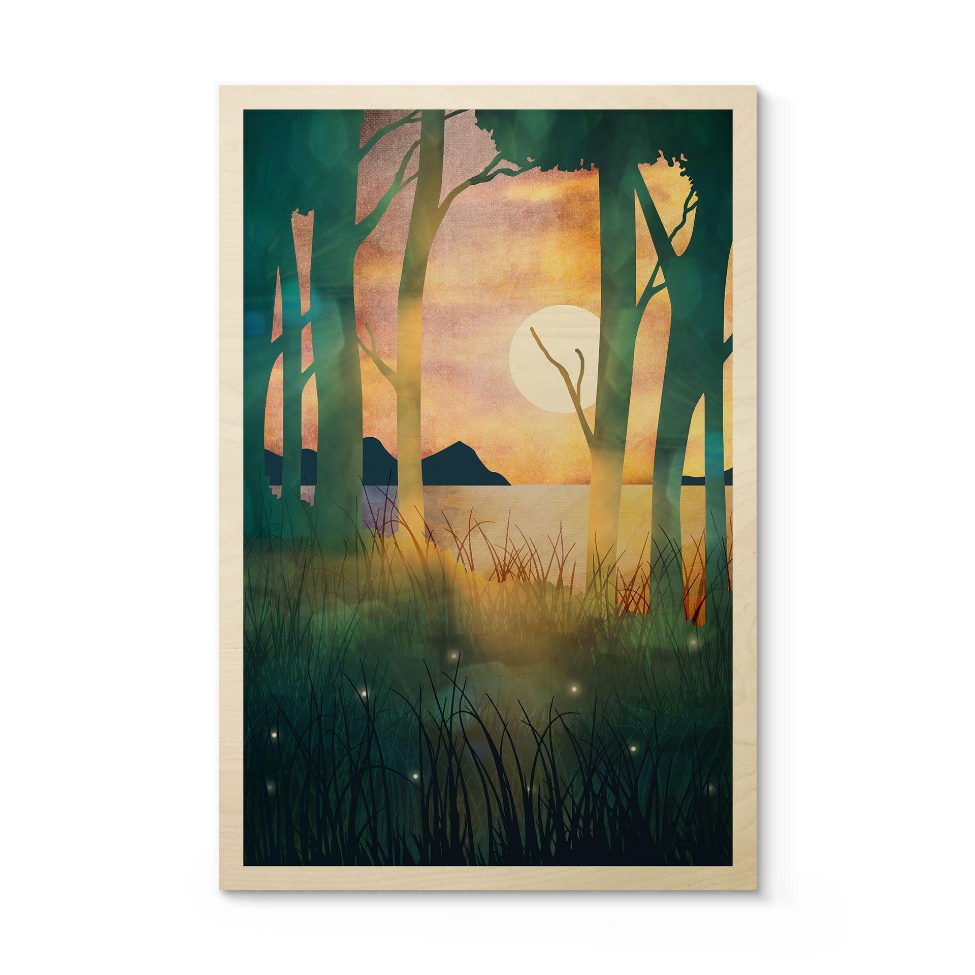 Cuadro de madera bosque mágico al atardecer - SpaceFrog Designs