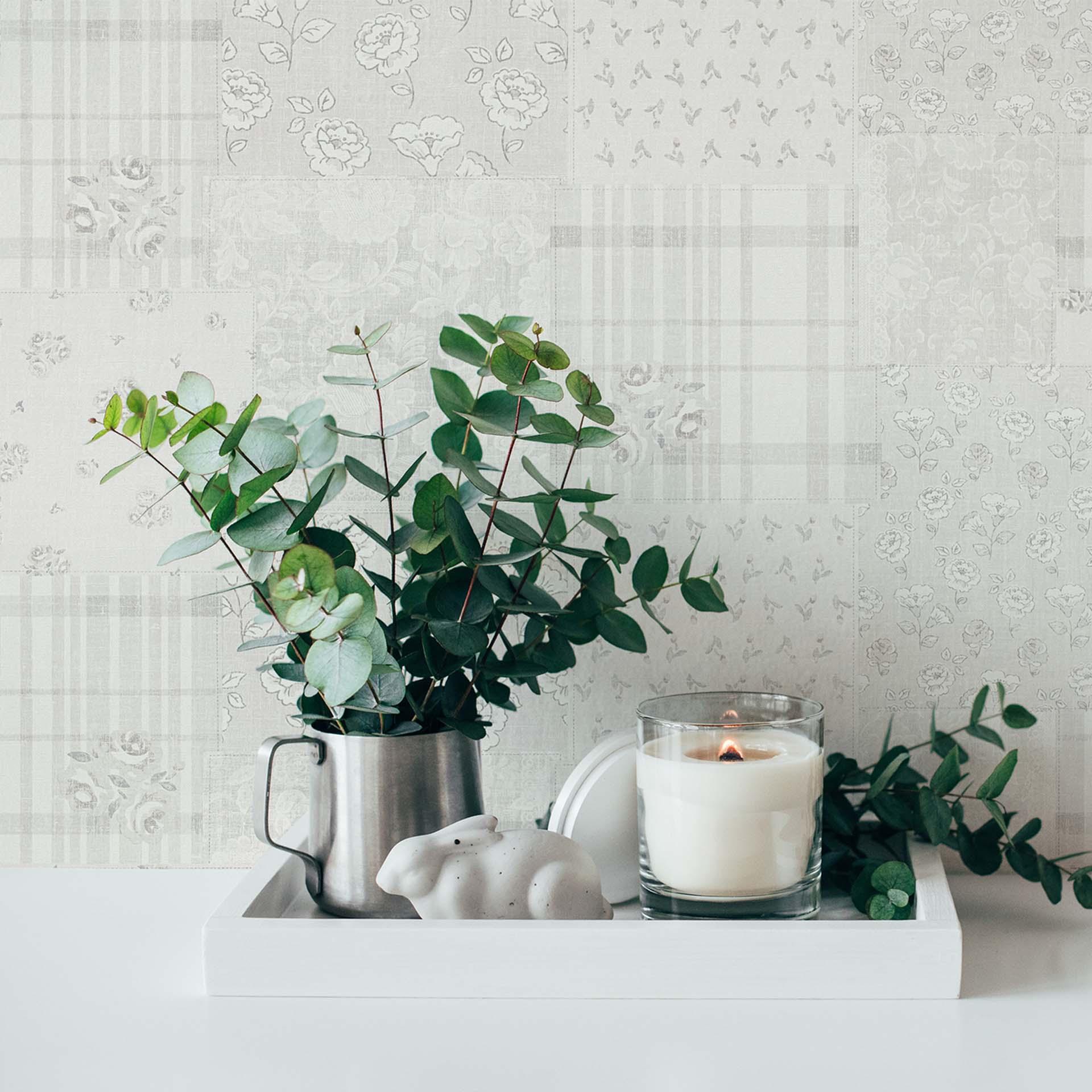 Papel pintado Floral gris blanco - papel pintado no tejido Casa de campo A.S. Création - mate y ligeramente texturado