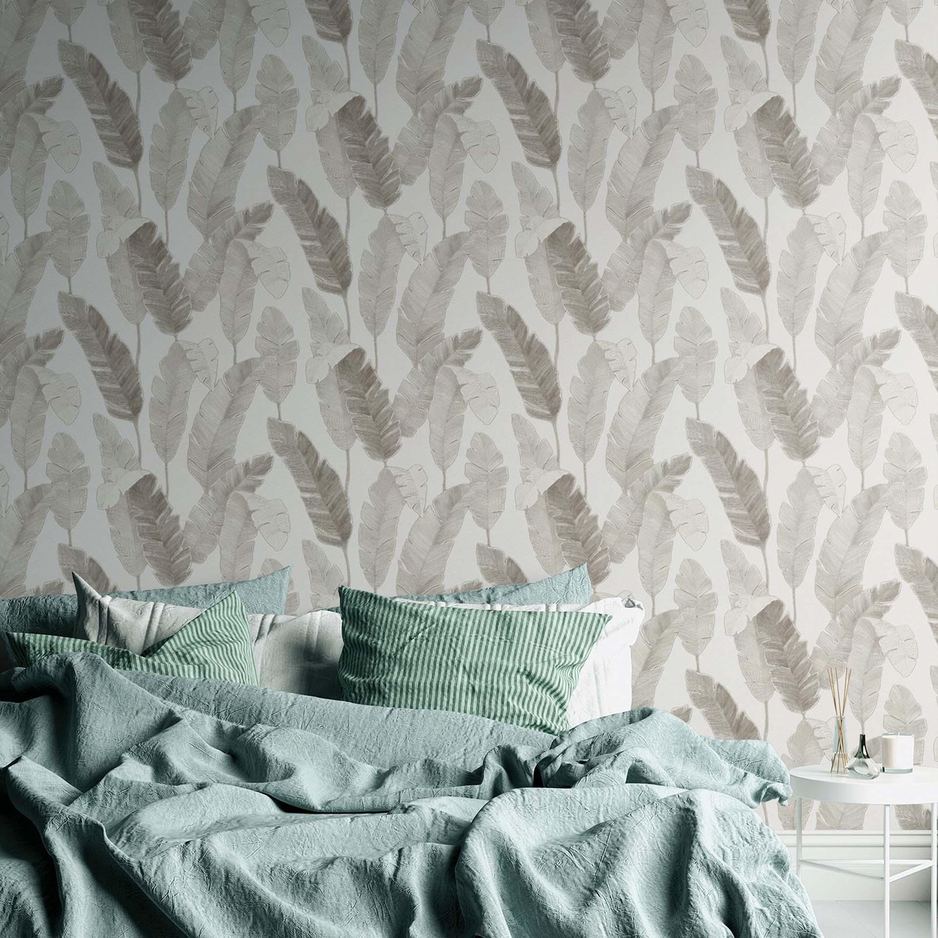 Papel pintado sala de estar papel pintado hojas beige blanco no tejido papel pintado selva palmeras 