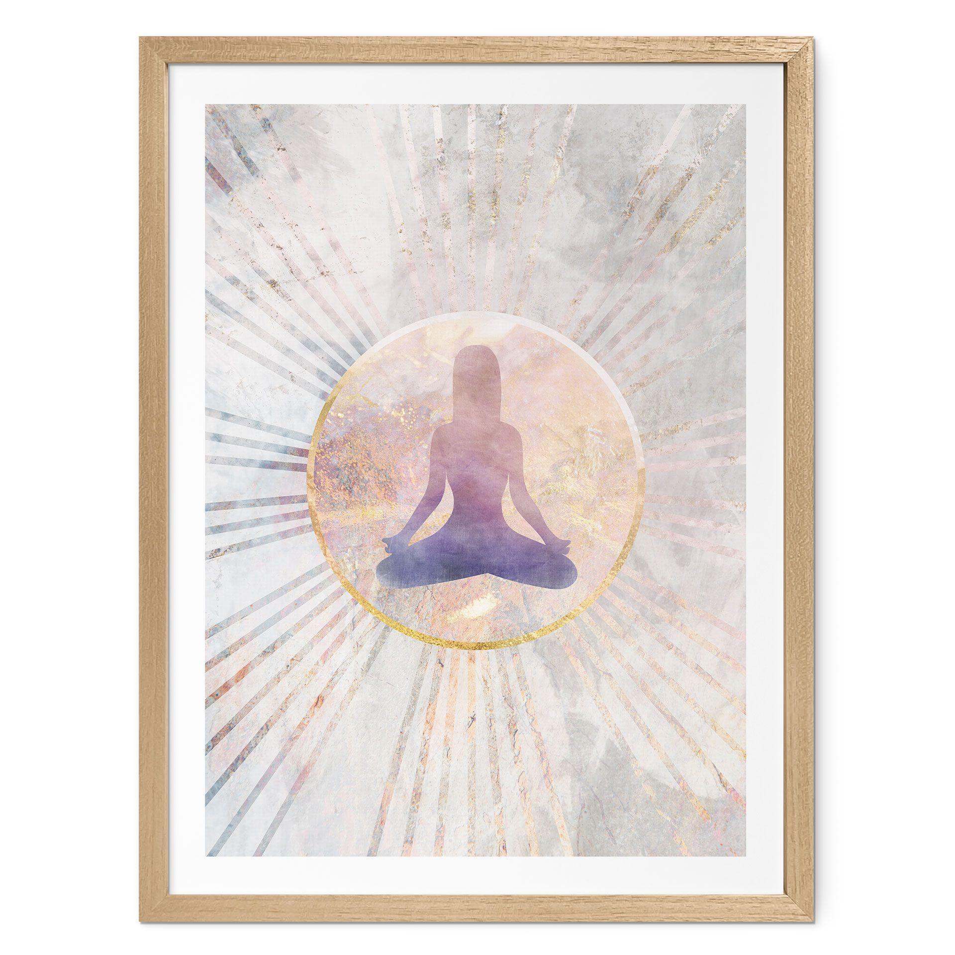 Plakat med lotusstilling - Meditation i det gyldne lys - Manovski