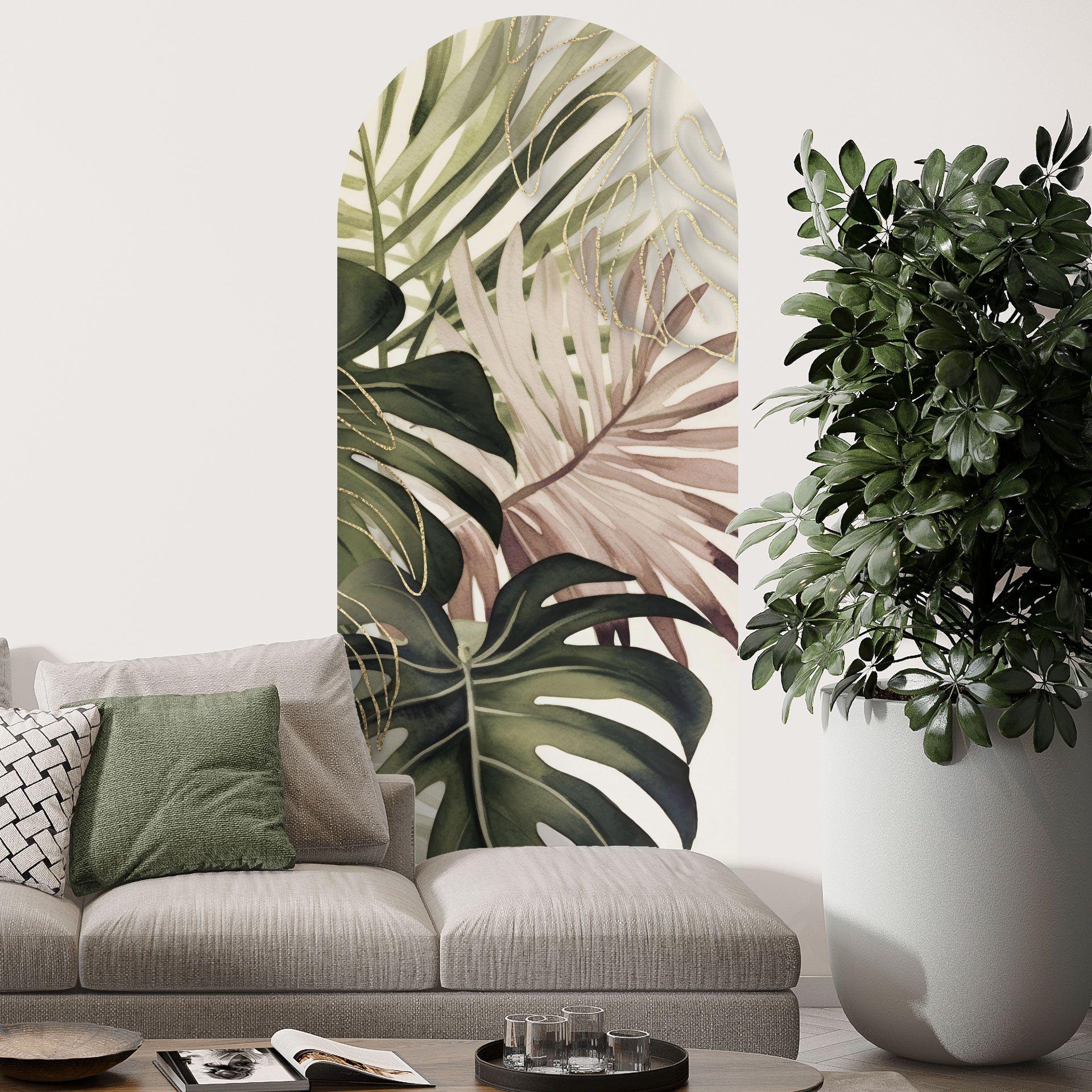 Wallsticker rundbue vægpanel tropiske blade boho - Haase - smal