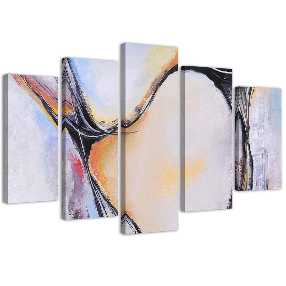 Lærred print 5 dele, abstrakt pastel beige