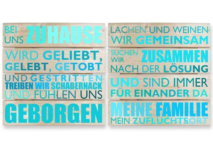 Holzbild-Set  Bei uns zu Hause - türkis (2-teilig)