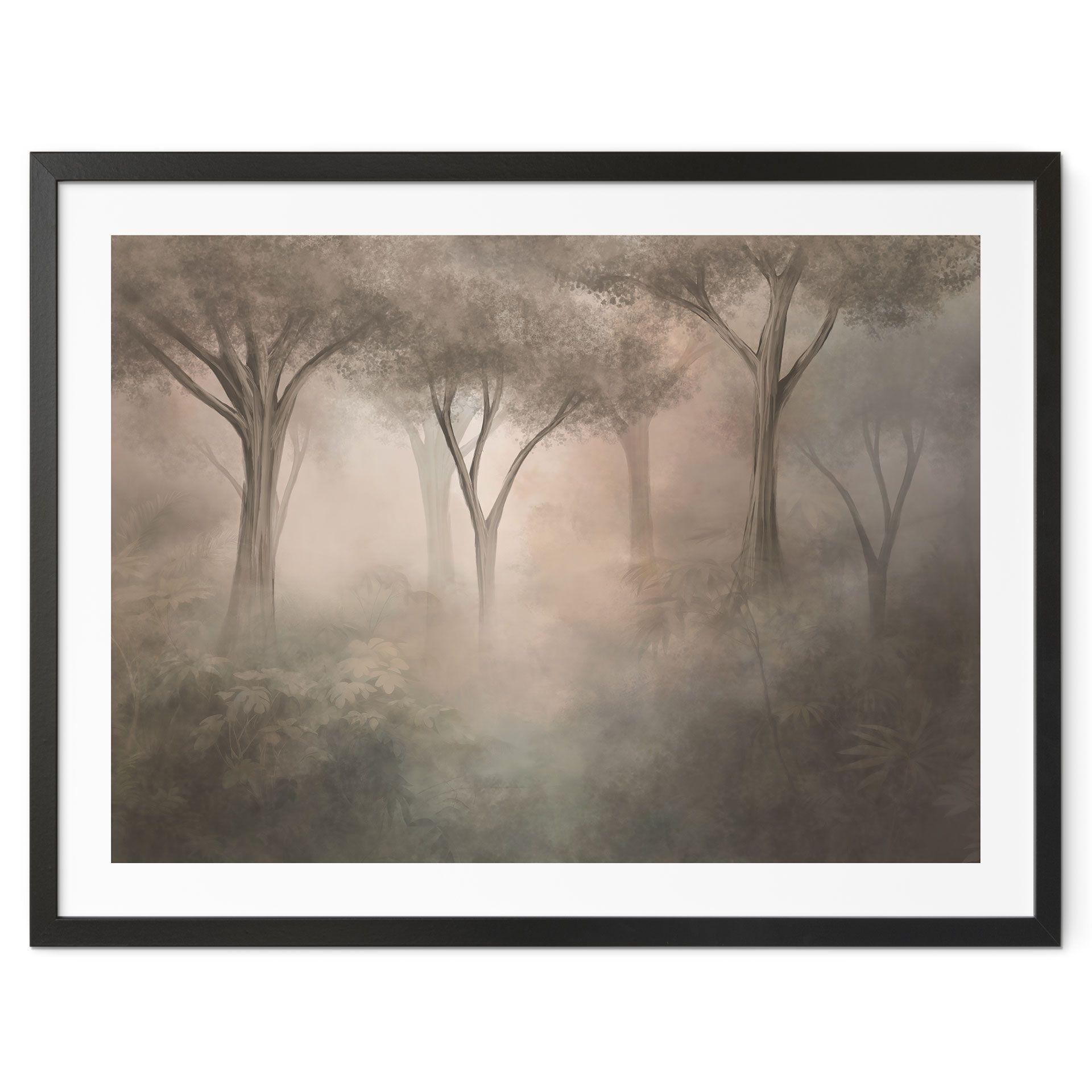 Poster Bosmagie in de ochtendnevel Beige - Ms Tiff