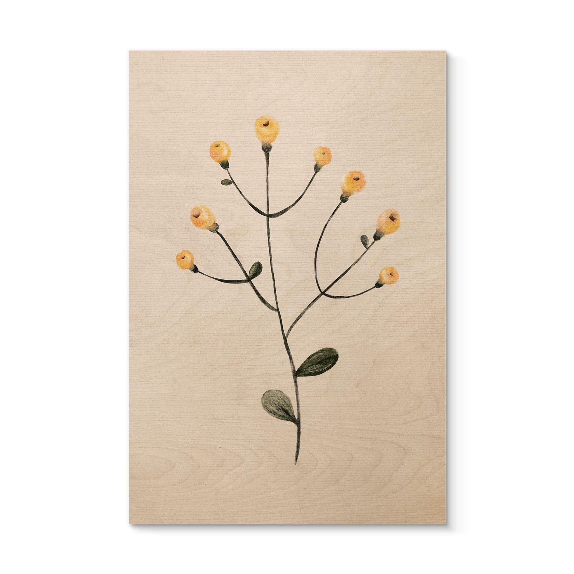 Cuadro de madera Planta delicada con flores amarillas - Goed Blauw