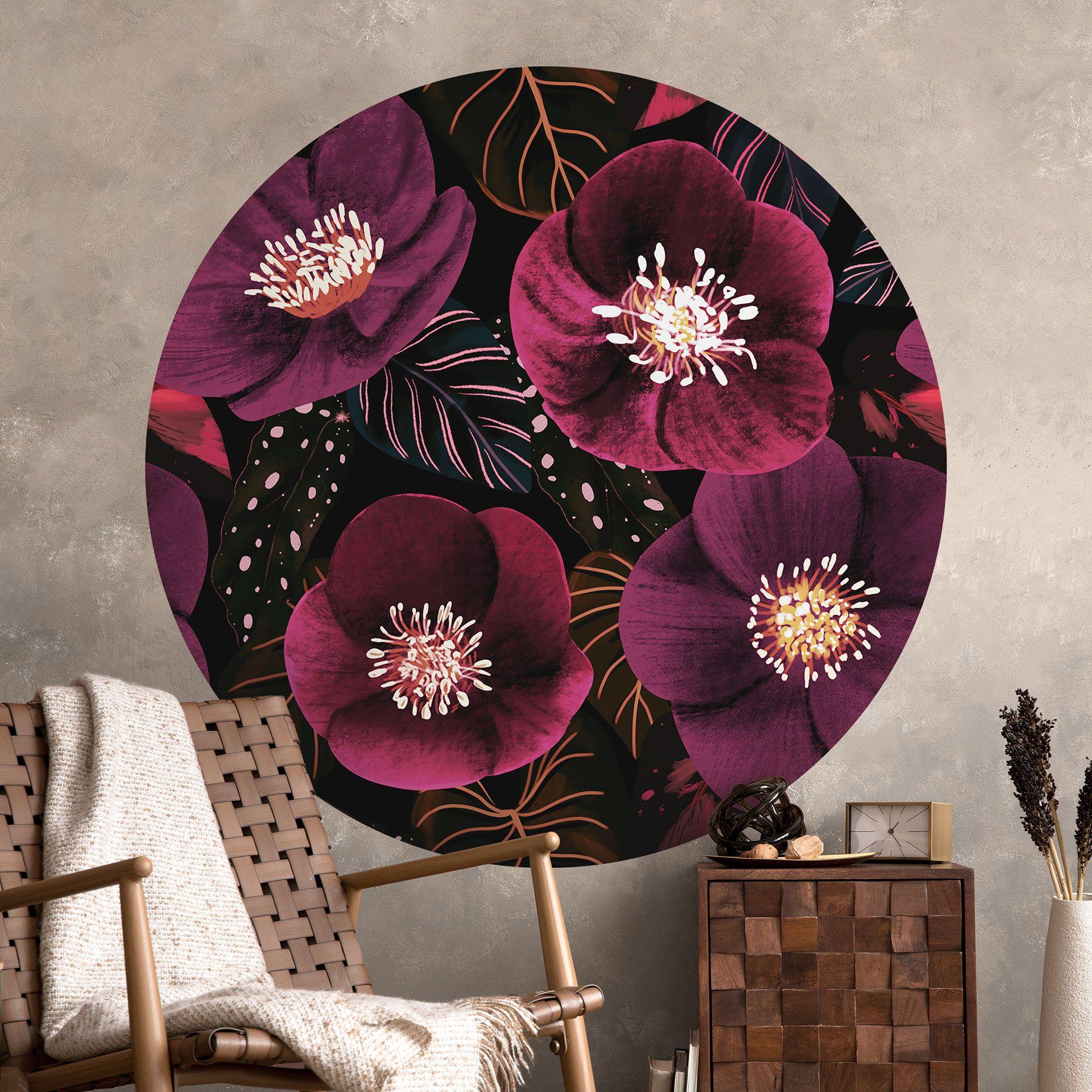 Vinilo decorativo Esplendor de flores en tonos morados - Ilustración de anís - Redondo