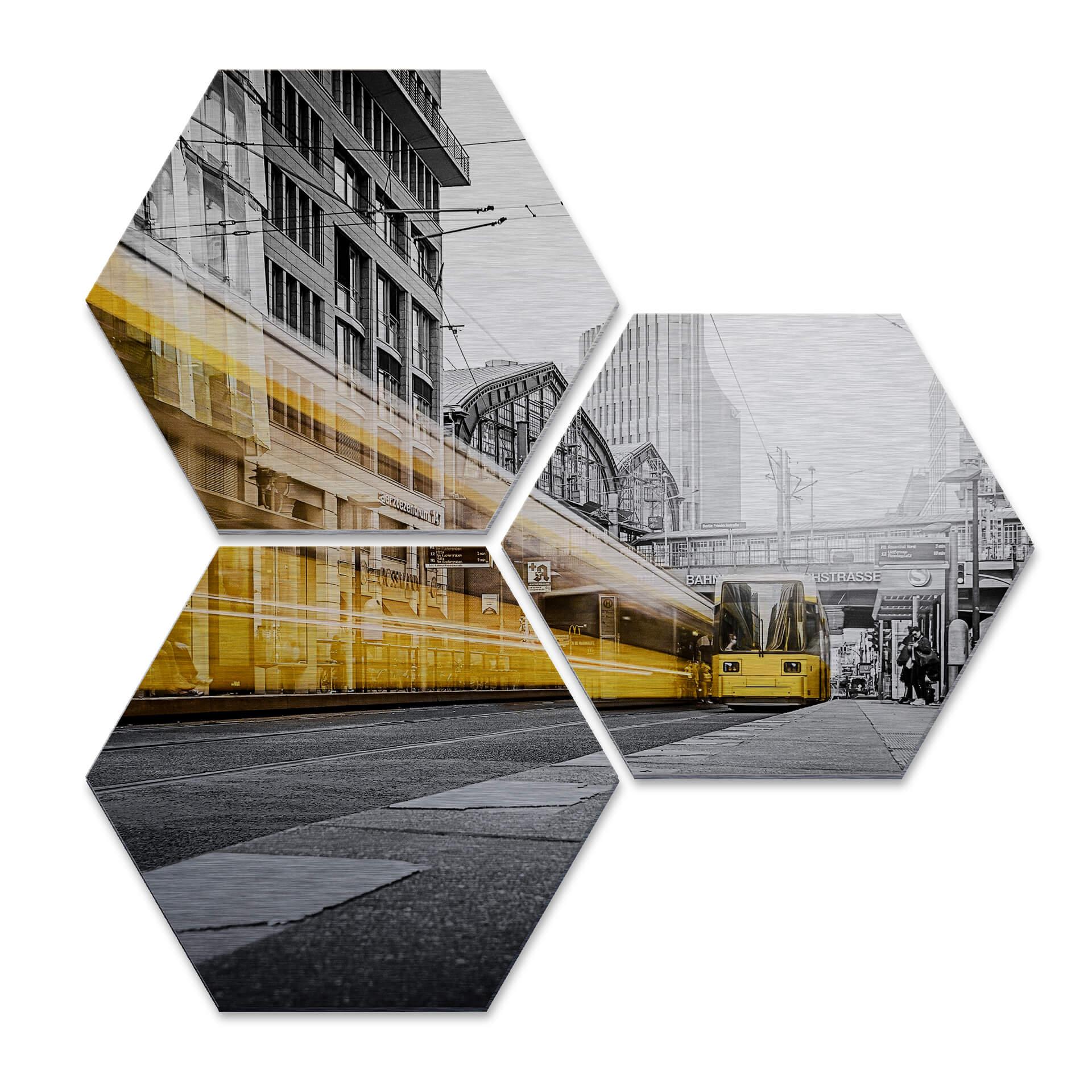 Hexagone - Alu-Dibond-Effet argenté - Berlin Friedrichstrasse 02 (Set de 3)