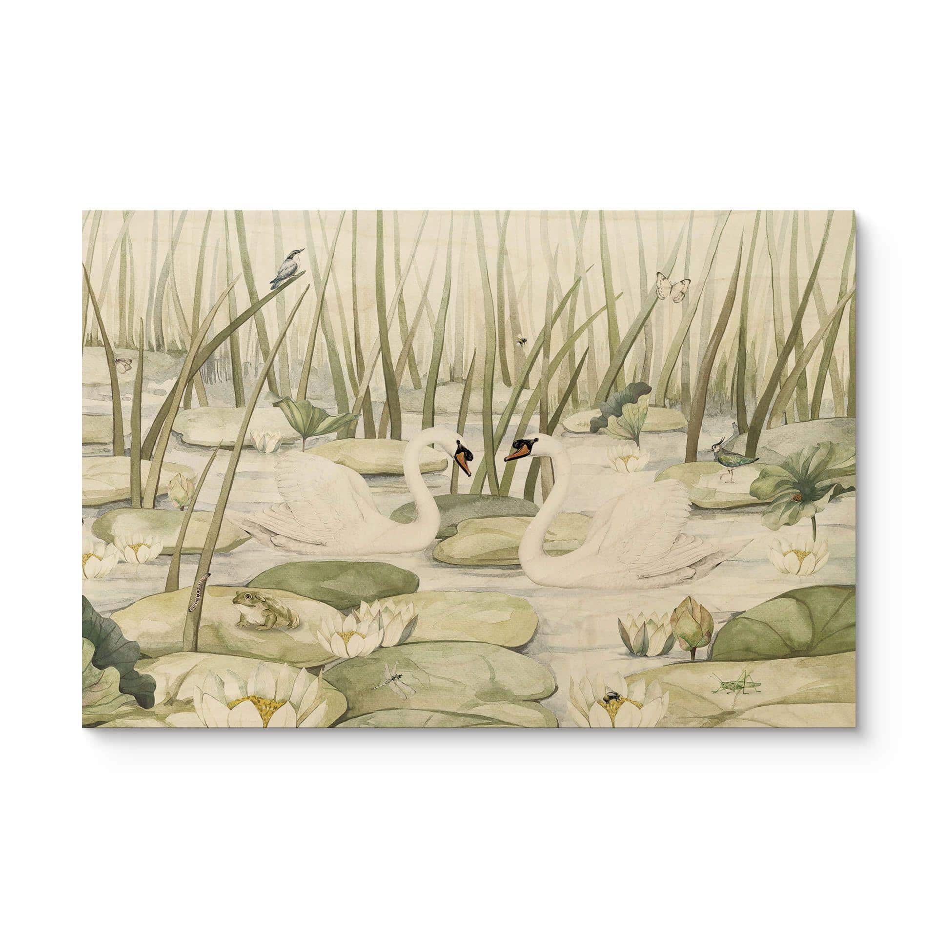 Cuadro de madera Dos cisnes en un estanque - Kikki Belle
