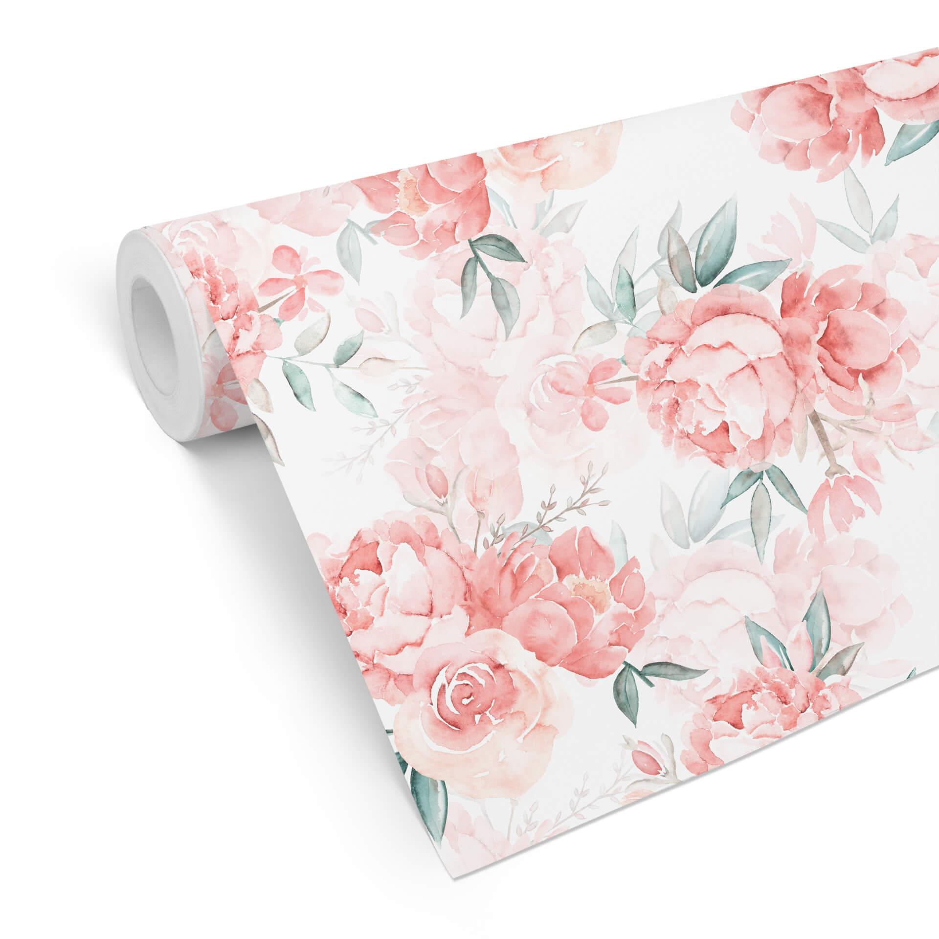 Mønstertapet UN Designs - Delikate lyserøde akvarelblomster