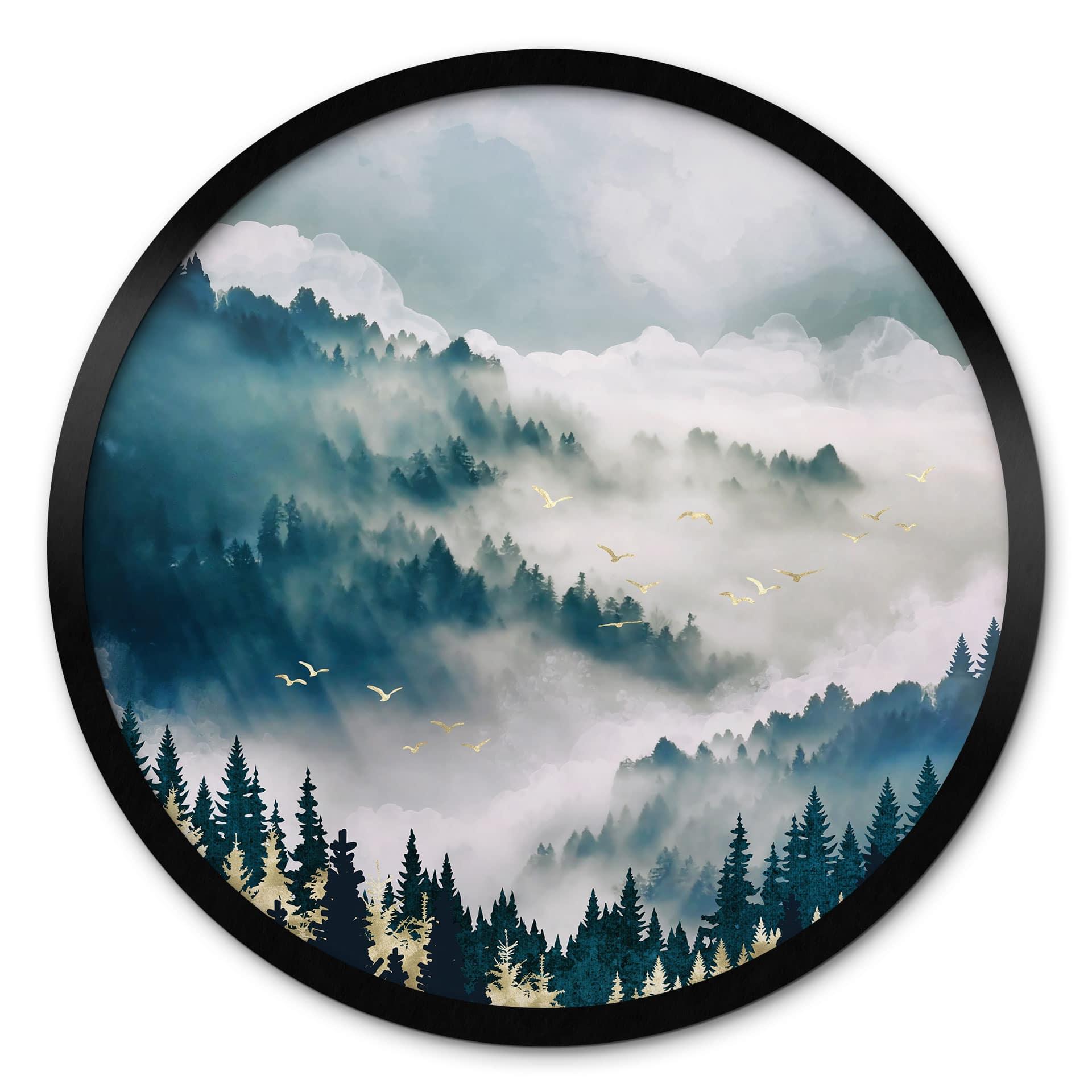 Póster Niebla misteriosa en el bosque - SpaceFrog Designs - Redondo