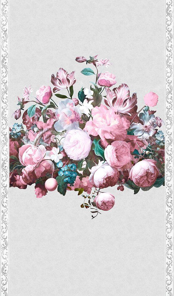 Papel pintado con motivos florales Floral Classic, Romantic mate en gris 2,70 x 1,59m