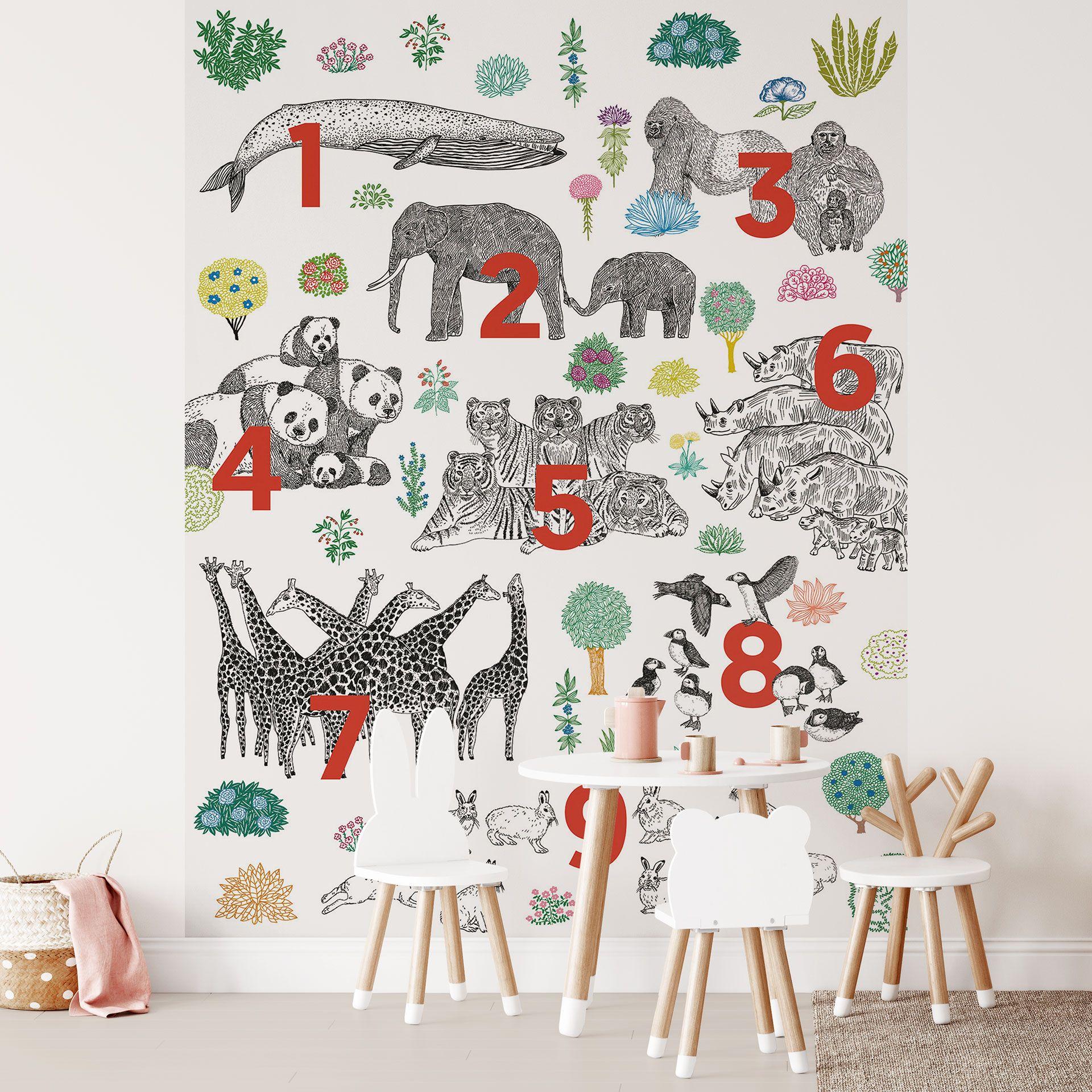 Fototapet Illustration af zoo-dyr med tal - Walentynowicz