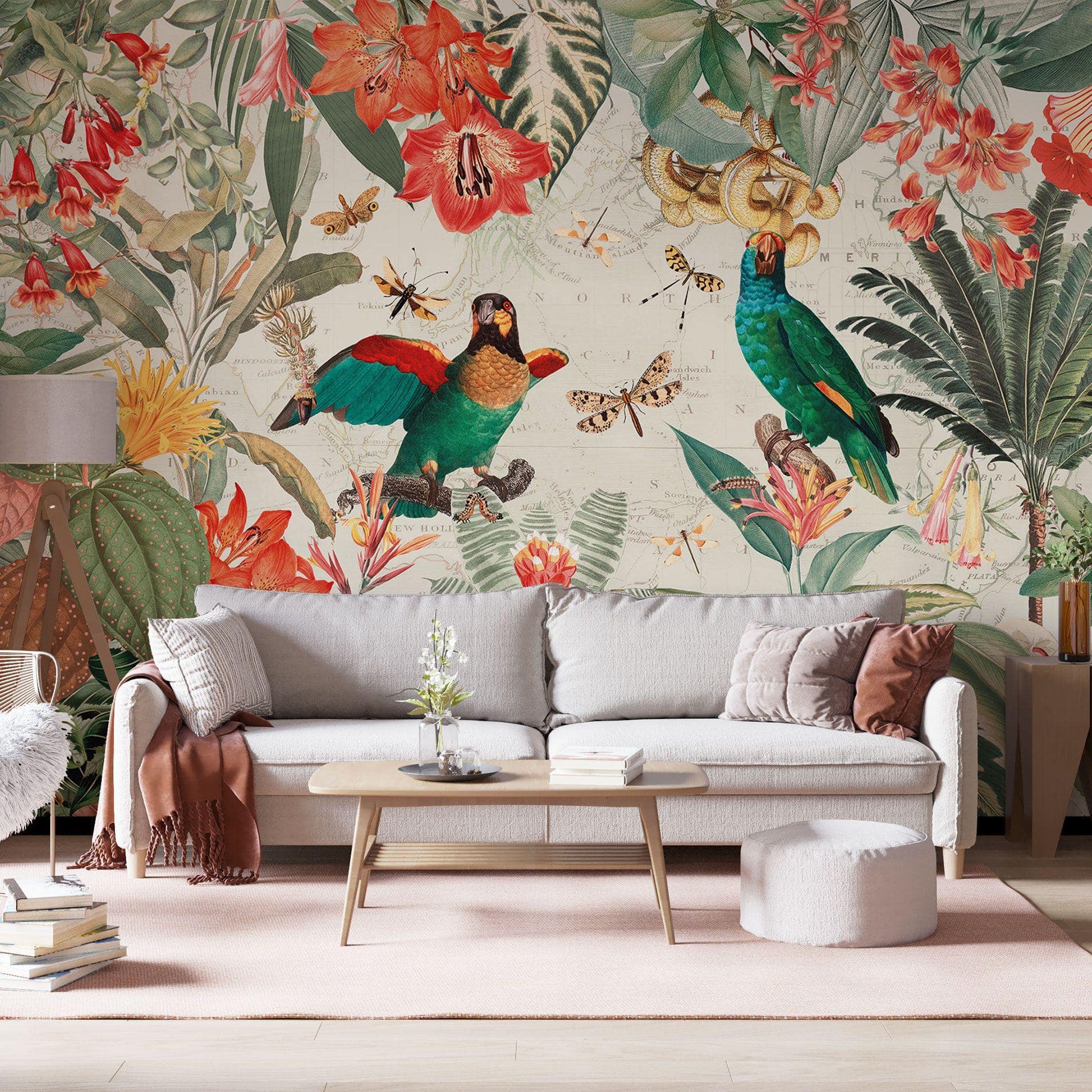 Papel pintado Selva exótica con loros - UN Designs